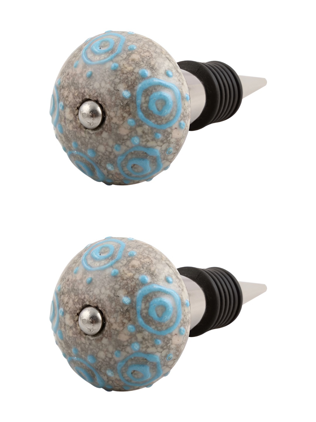 

Indianshelf Grey & Blue 2 Pieces Crackle Printed Ceramic Wine Bottle Stoppers