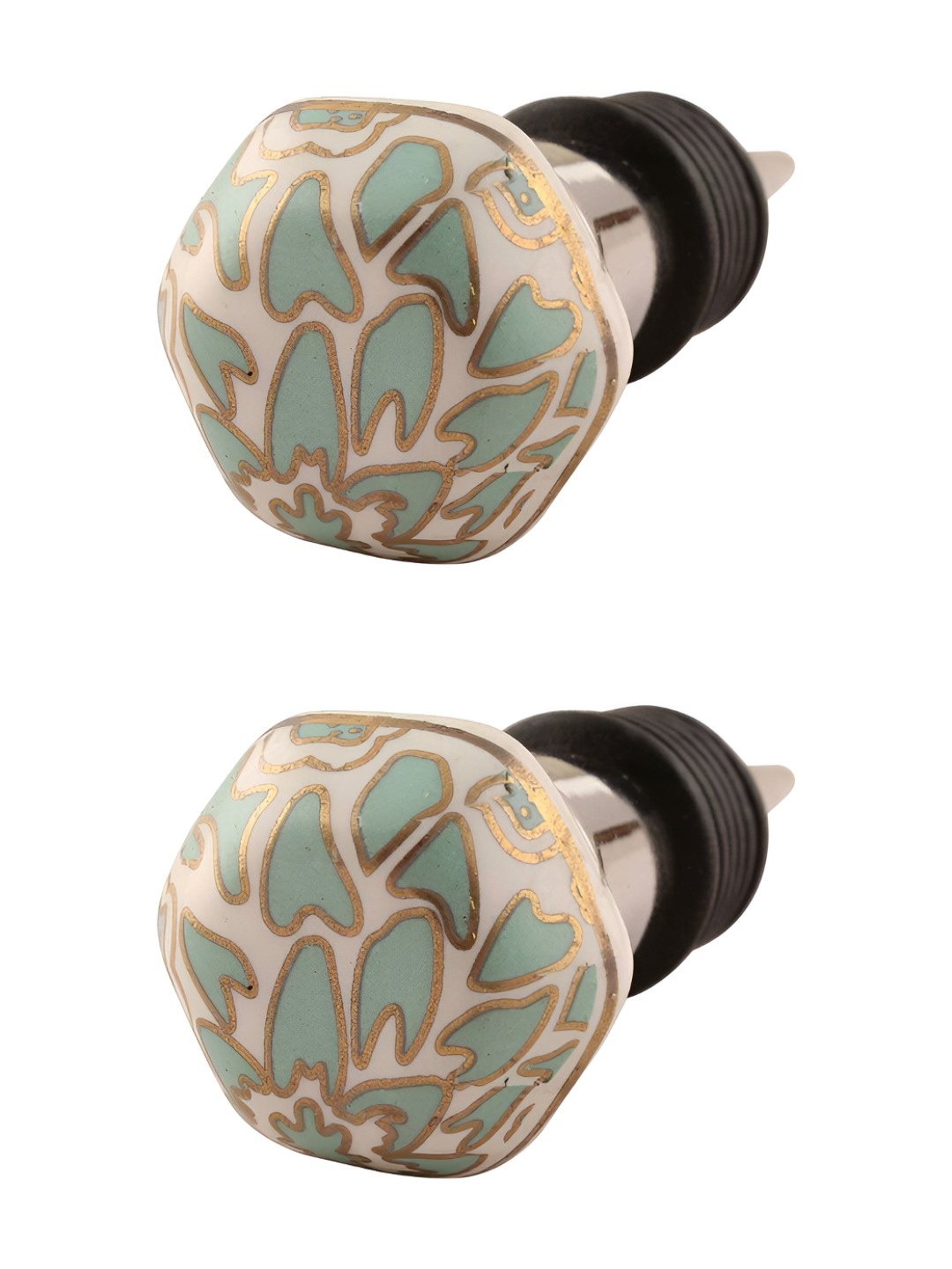 

Indianshelf Green & Gold Toned 2 Pieces Printed Ceramic Wine Bottle Stoppers