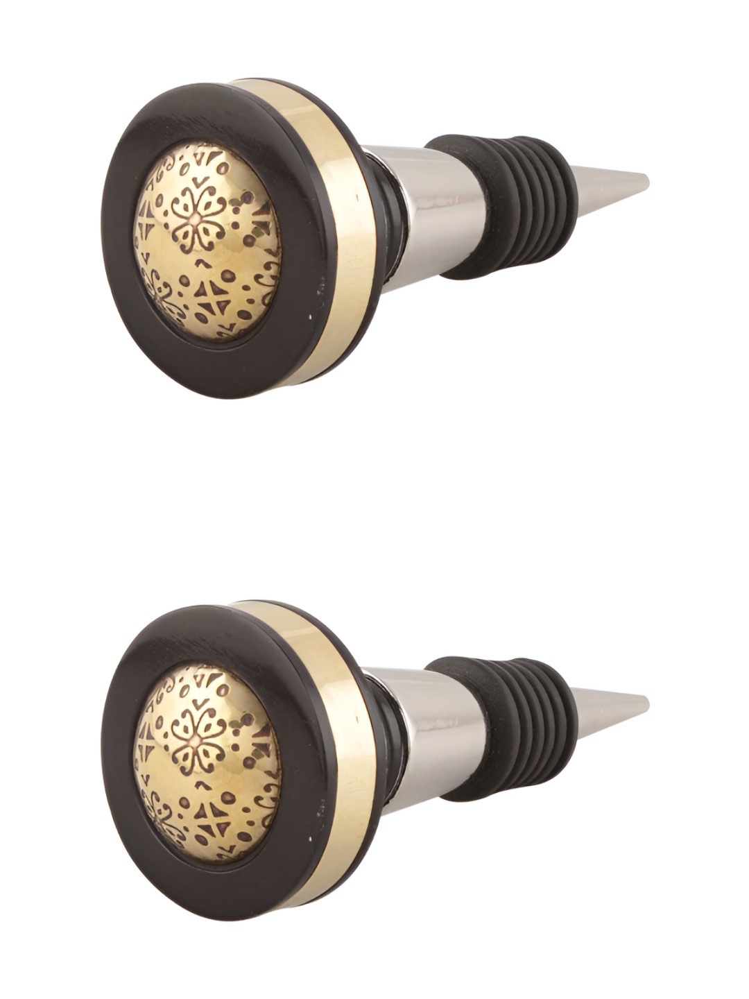 

Indianshelf Black and Gold-Toned 2 Pieces Floral Printed Resin Bottle Wine Stoppers