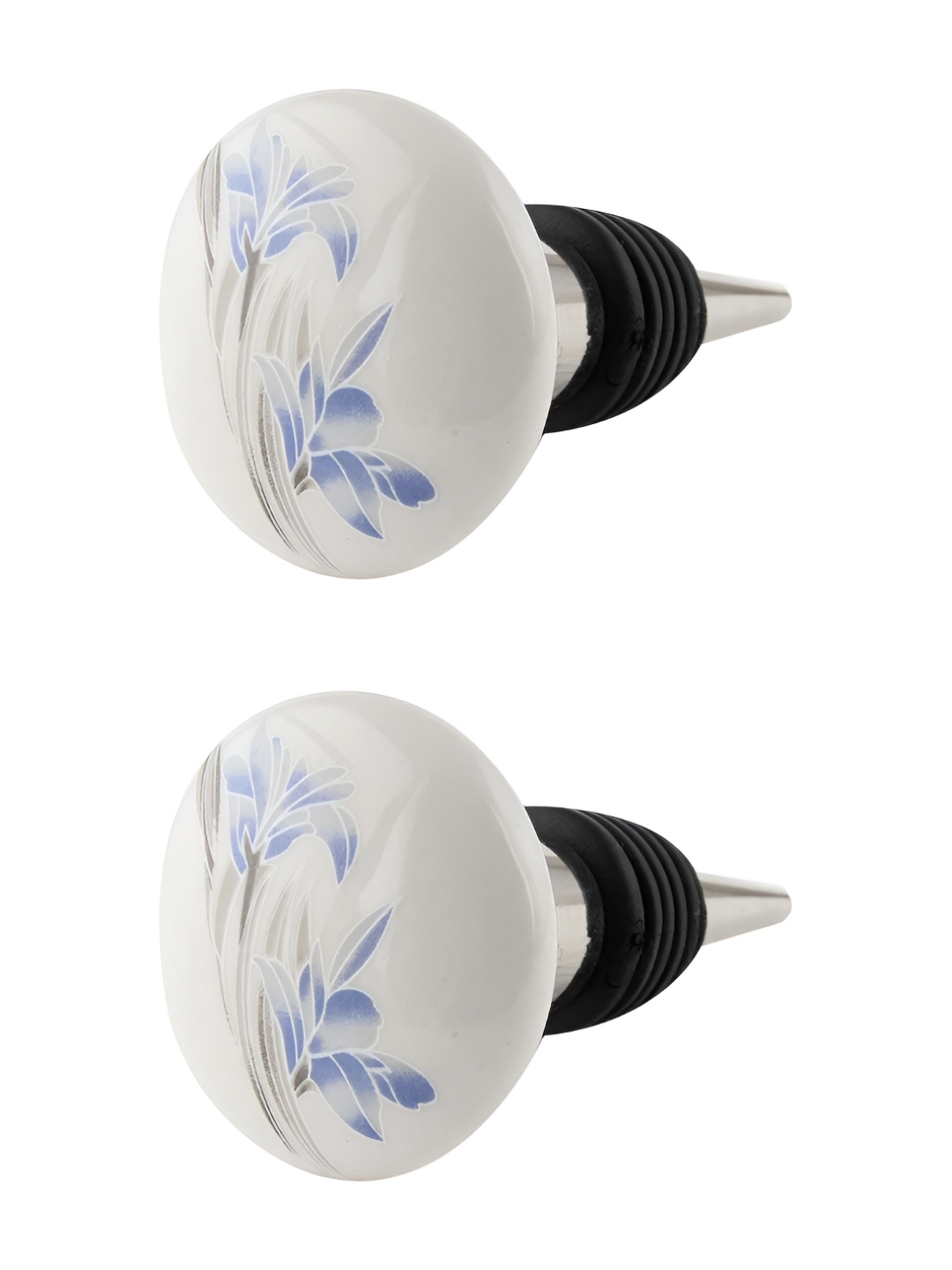 

Indianshelf White & Blue 2 Pieces Floral Printed Flat Ceramic Wine Bottle Stoppers