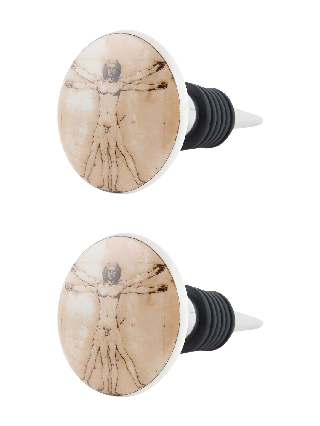 

Indianshelf Brown & White 2 Pieces Vitruvian Printed Ceramic Wine Bottle Stoppers