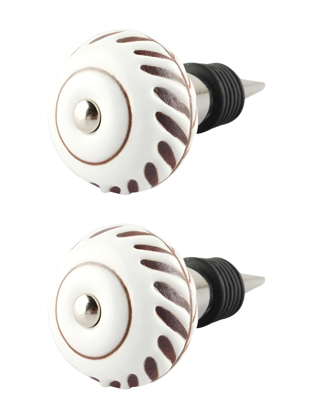 

Indianshelf White and Brown 2 Pieces Floral Printed Ceramic Wine Bottle Stoppers