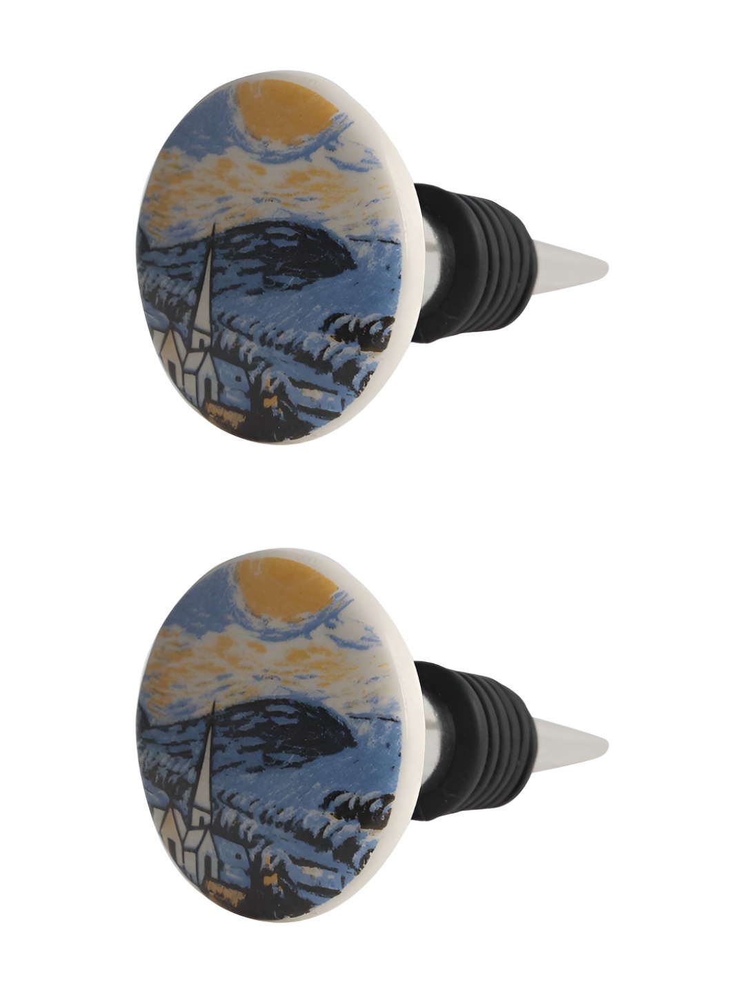 

Indianshelf Grey & Brown 2 Pieces Starry Night Printed Ceramic Wine Bottle Stoppers