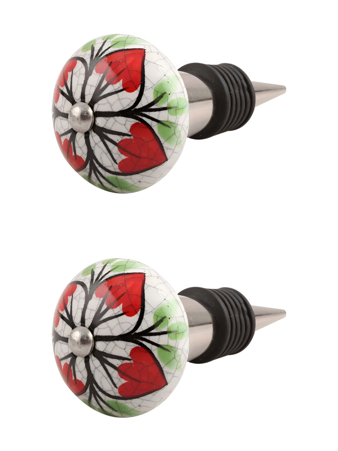 

Indianshelf White & Red 2 Pieces Flower Printed Ceramic Wine Bottle Stoppers