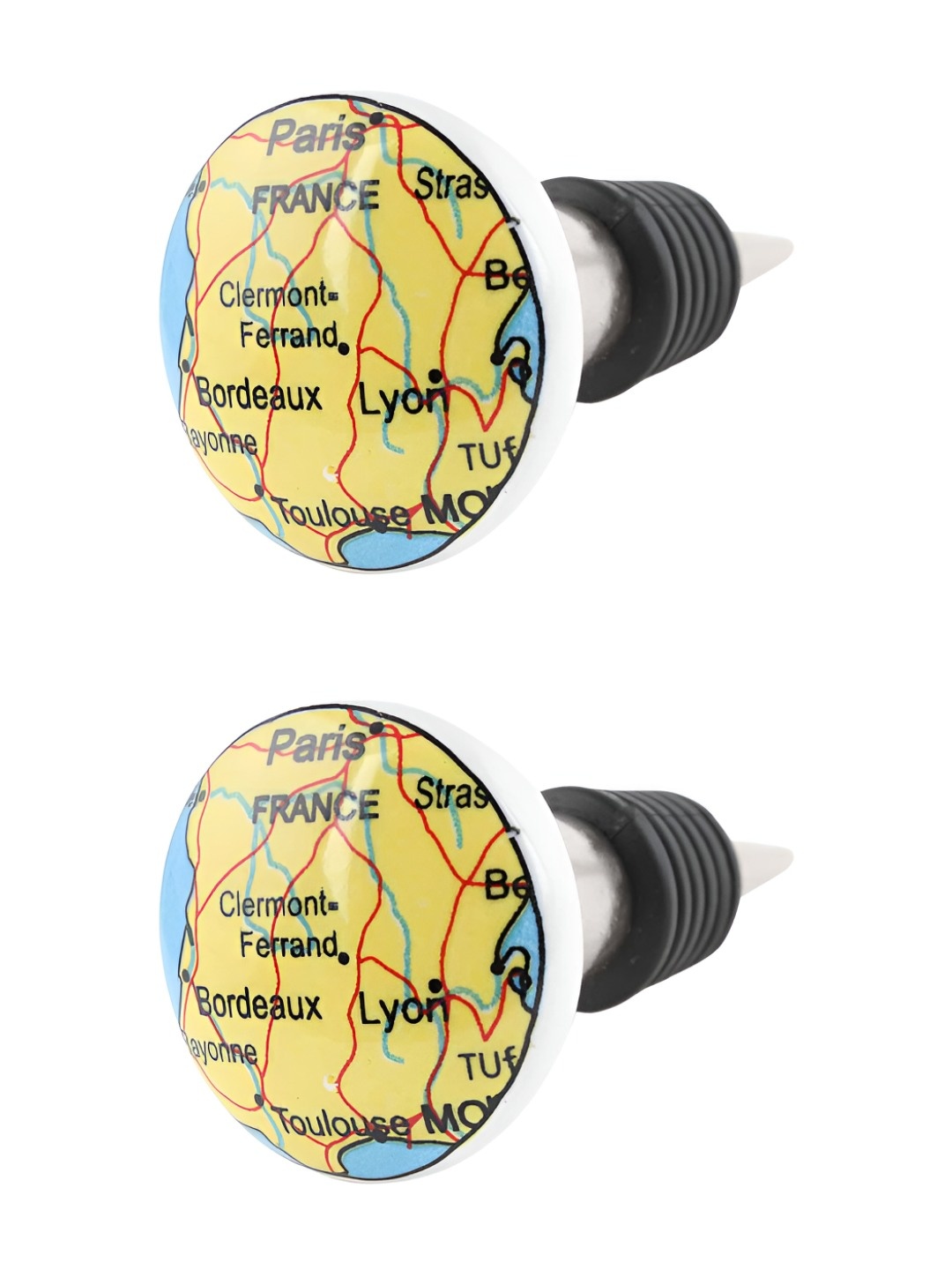 

Indianshelf Blue & Yellow 2 Pieces France Map Printed Ceramic Wine Bottle Stoppers