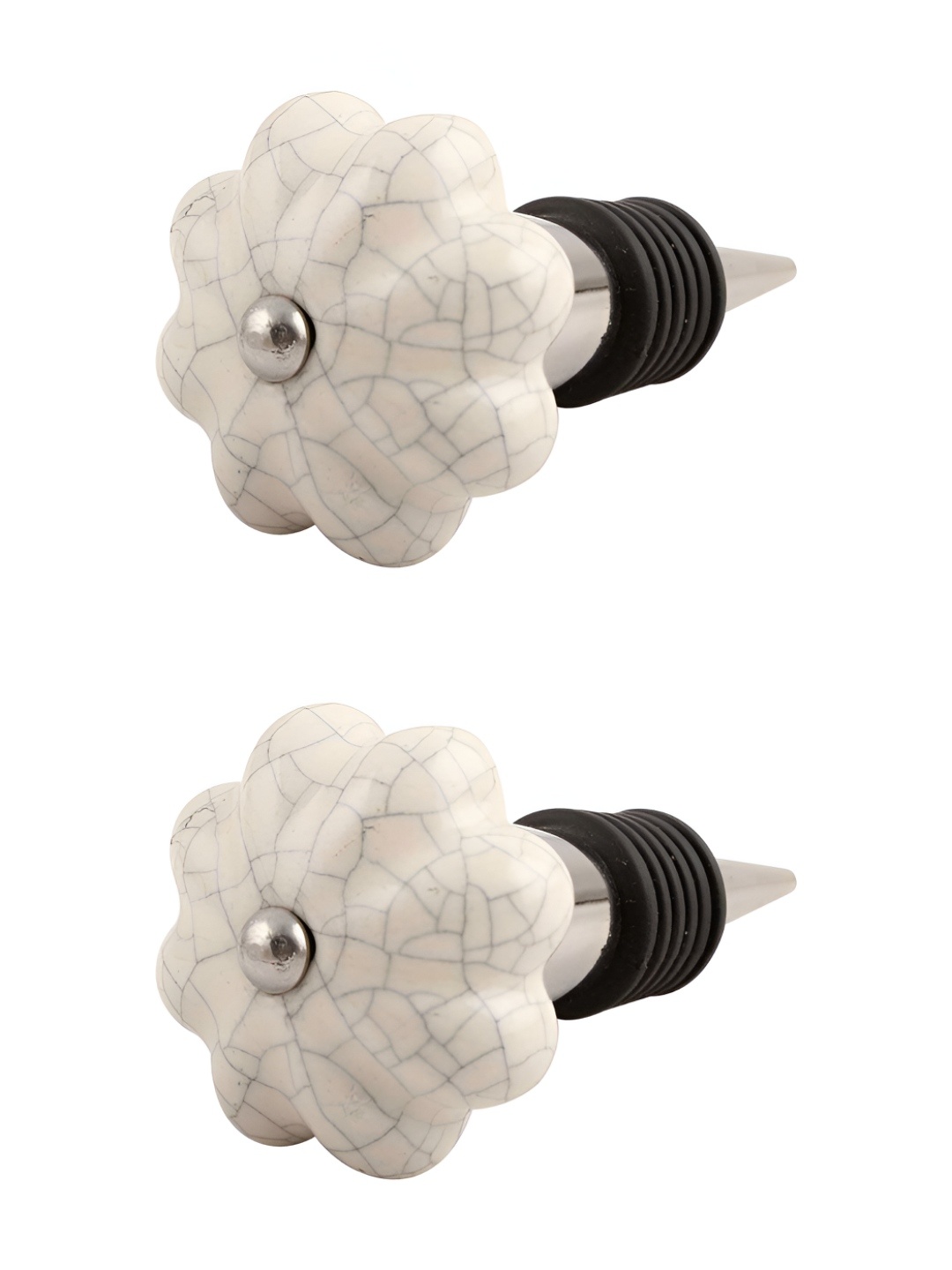 

Indianshelf Cream-Coloured & Black 2 Pieces Melon Shaped Wine Bottle Stoppers