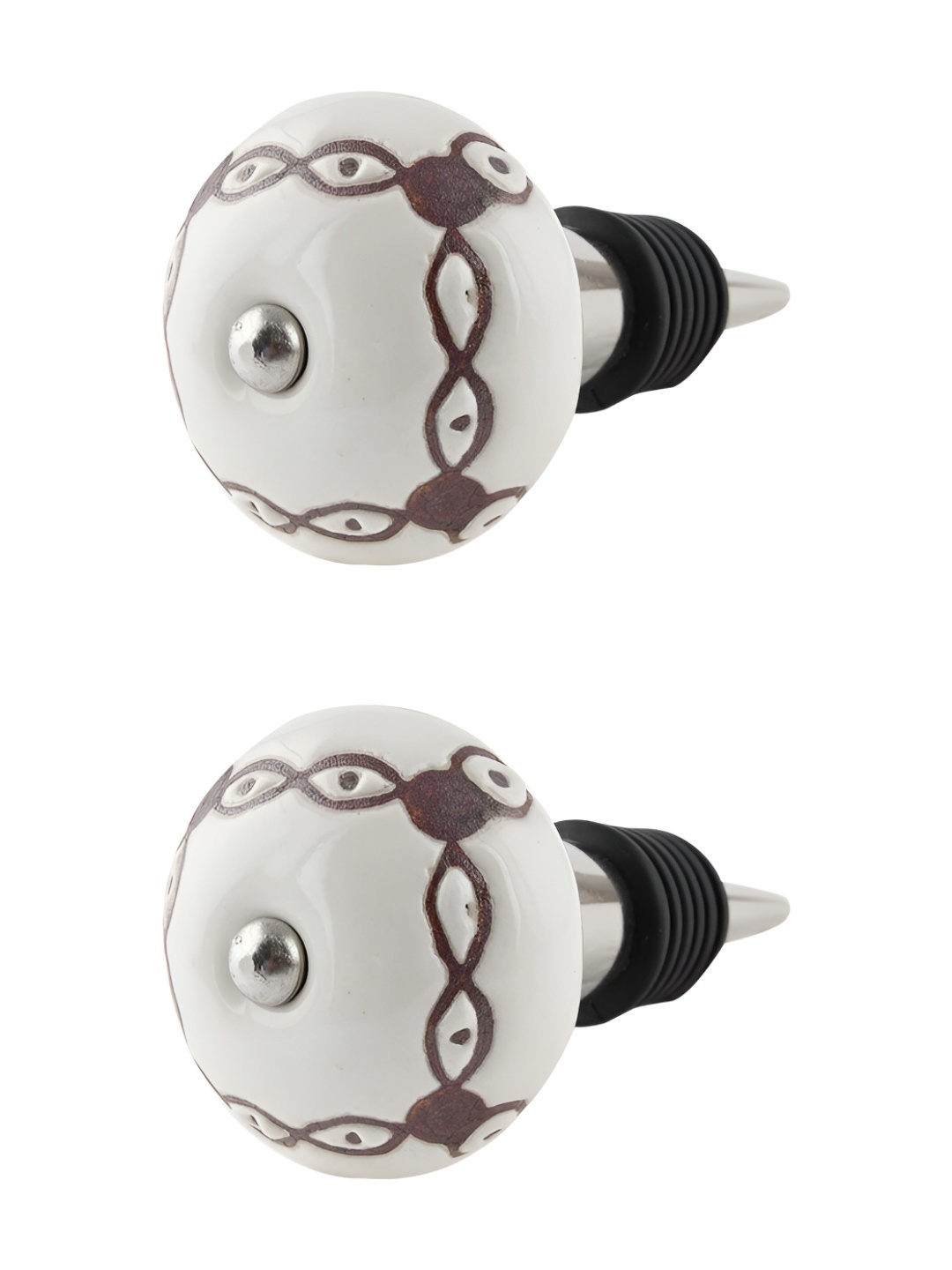 

Indianshelf Cream Colored & White 2 Pieces Textured Ceramic Wine Bottle Stoppers