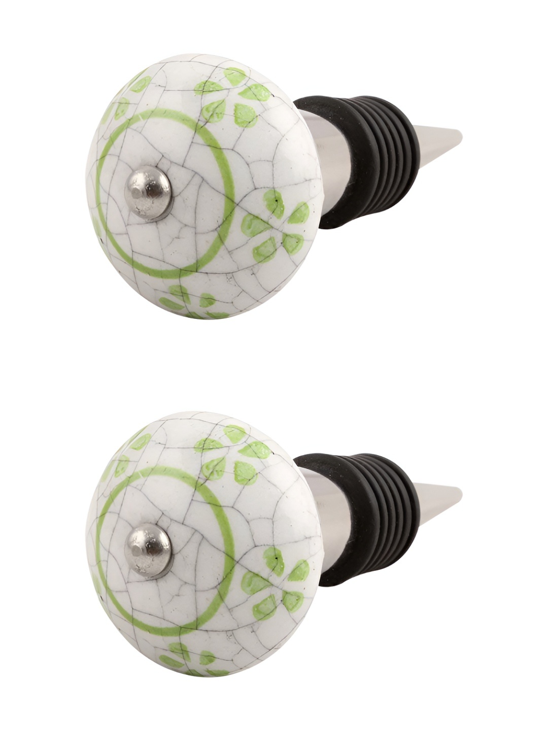 

Indianshelf White & Green 2 Pieces Printed Ceramic Wine Bottle Stopper