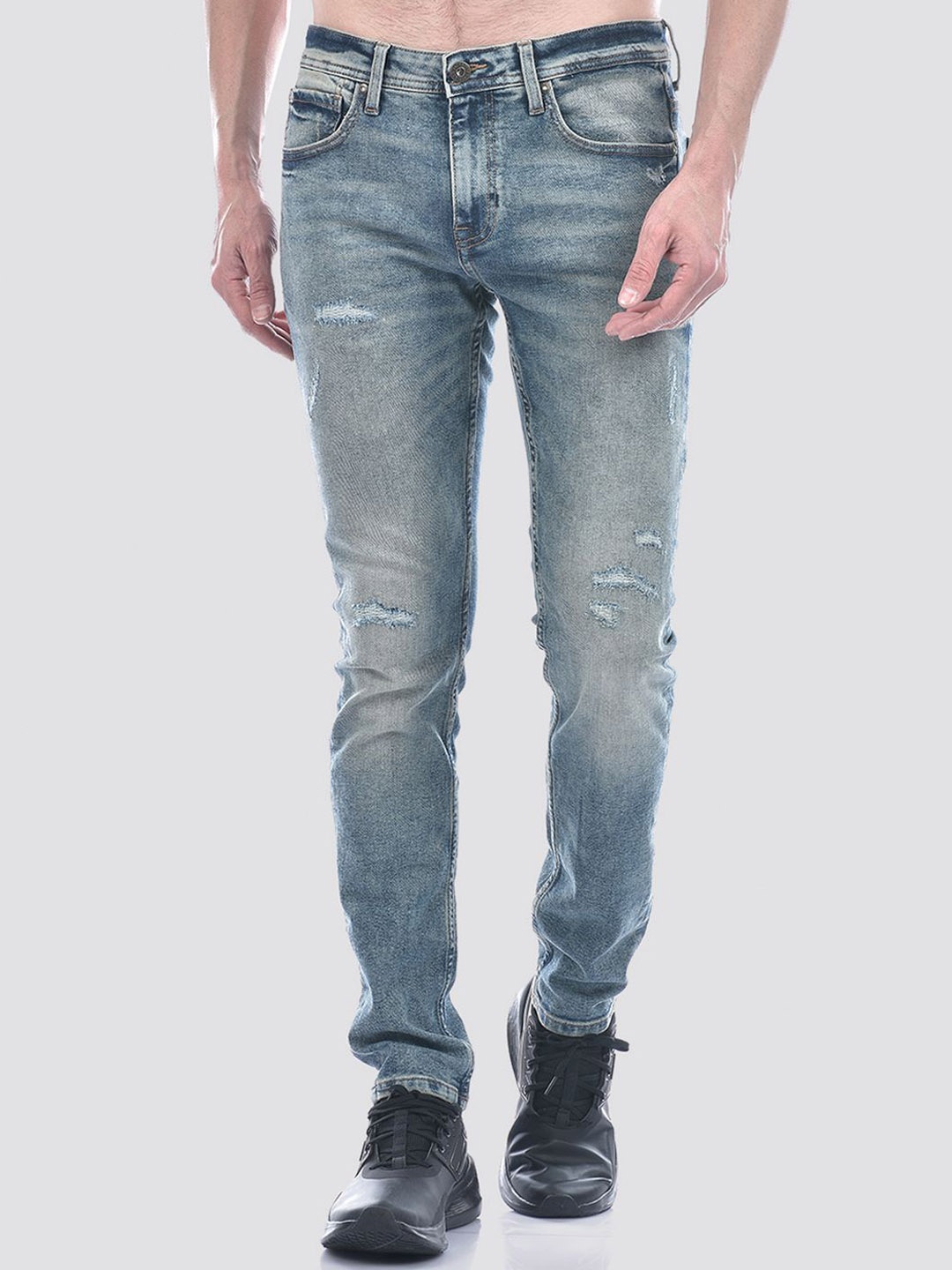 

Jack & Jones Men Slim Fit Low Distress Light Fade Stretchable Jeans, Blue