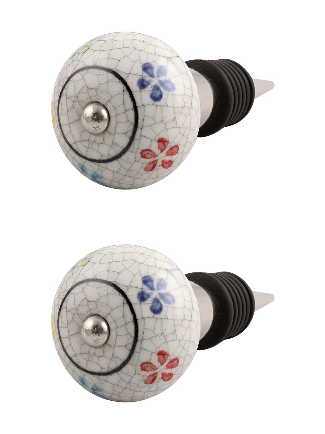 

Indianshelf White & Purple 2 Pieces Floral Printed Ceramic Wine Bottle Stoppers