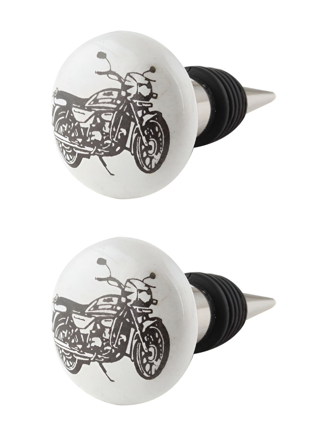 

Indianshelf Black and White 2 Pieces Bike Printed Ceramic Wine Bottle Stoppers