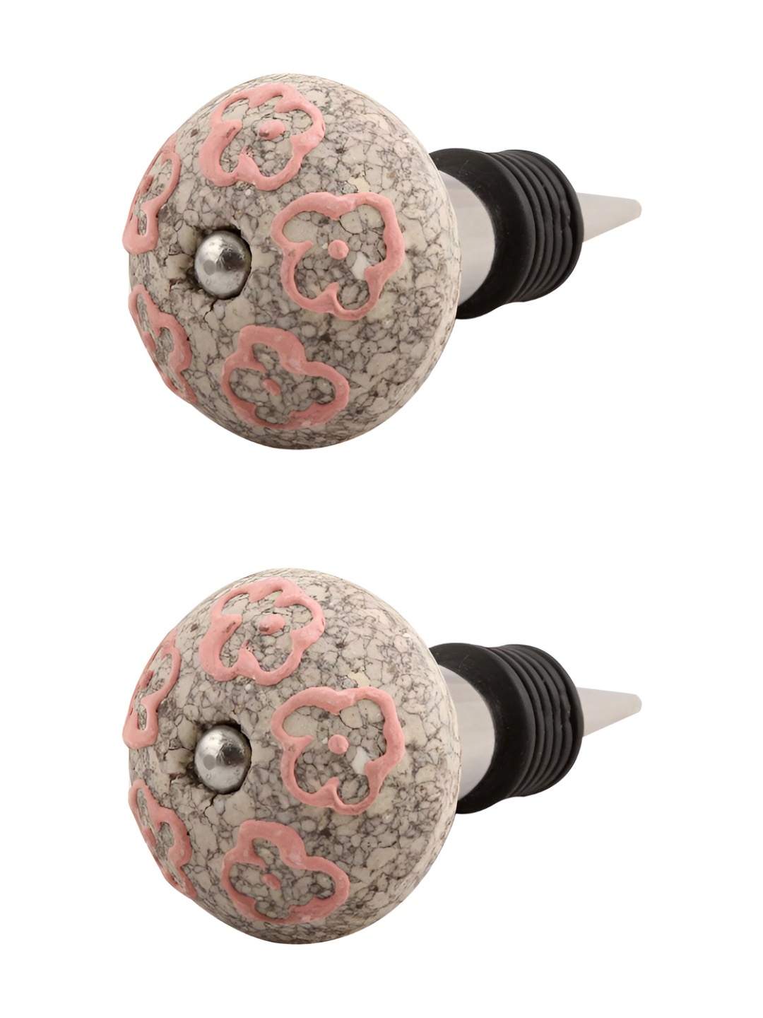 

Indianshelf Grey & Black 2 Pieces Floral Printed Ceramic Wine Bottle Stoppers