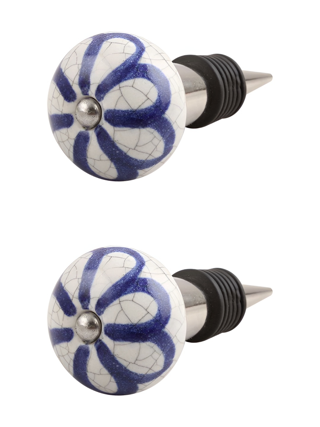 

Indianshelf Blue and White 2 Pieces Floral Printed Ceramic Wine Bottle Stoppers