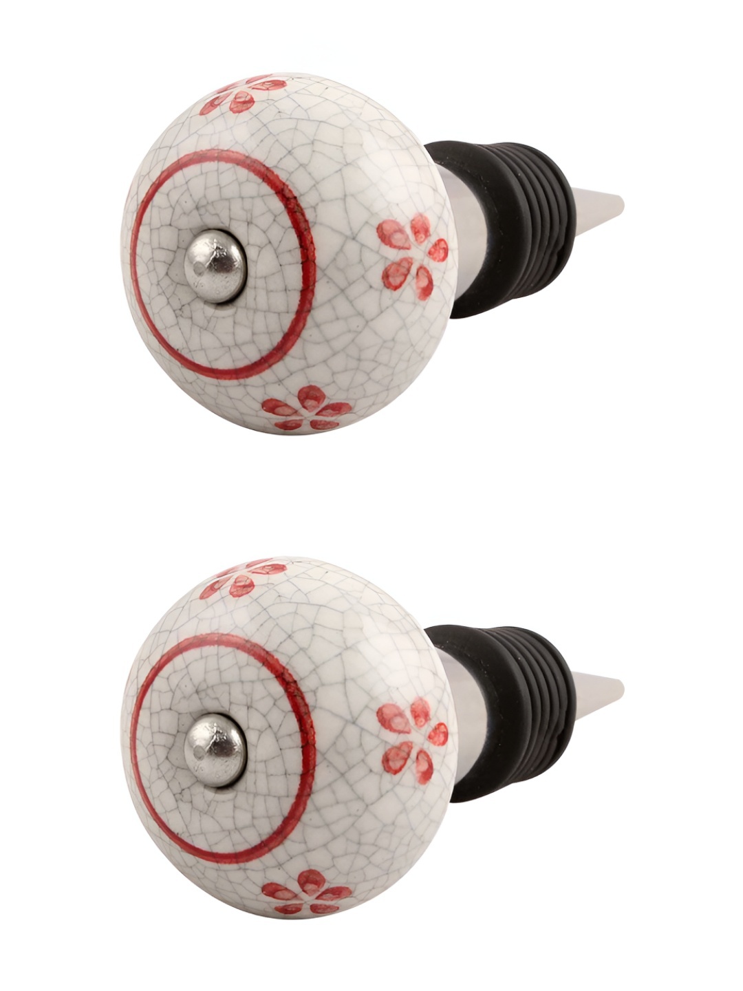 

Indianshelf White & Red 2 Pieces Floral Printed Ceramic Wine Bottle Stopper