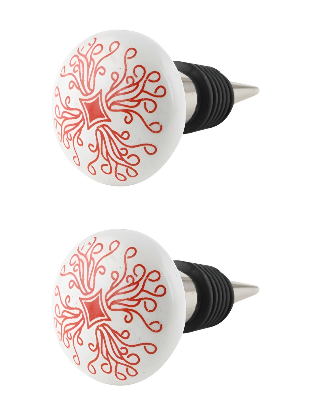 

Indianshelf Red & White 2 Pieces Leaf Flat Printed Ceramic Wine Bottle Stoppers