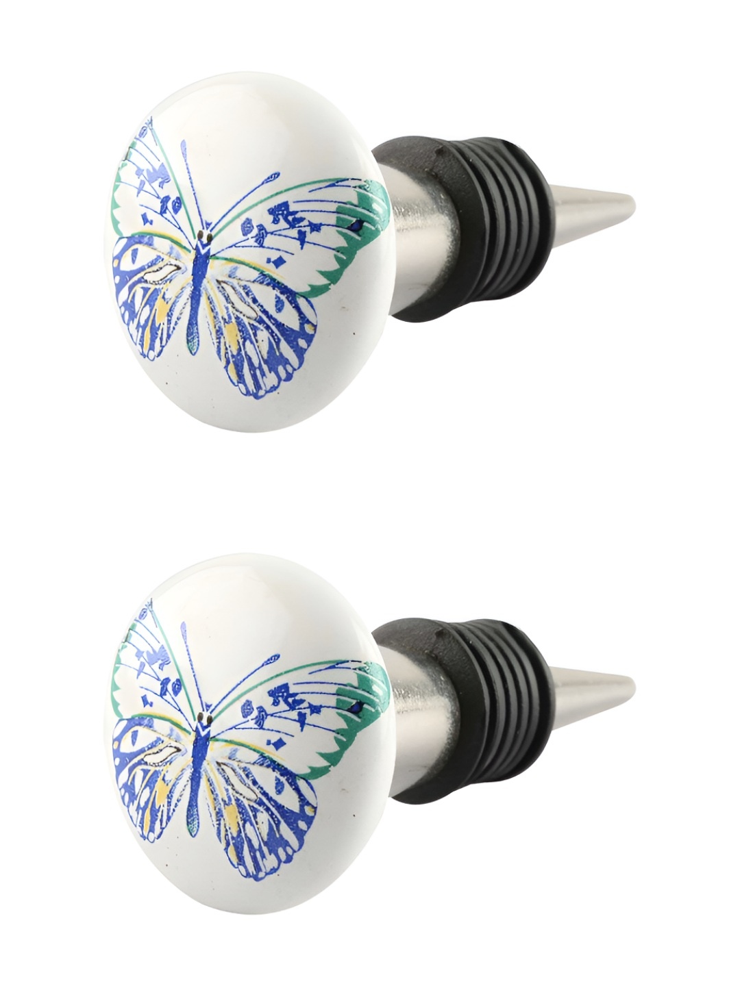 

Indianshelf Blue & White 2 Pieces Printed Ceramic Wine Bottle Stopper