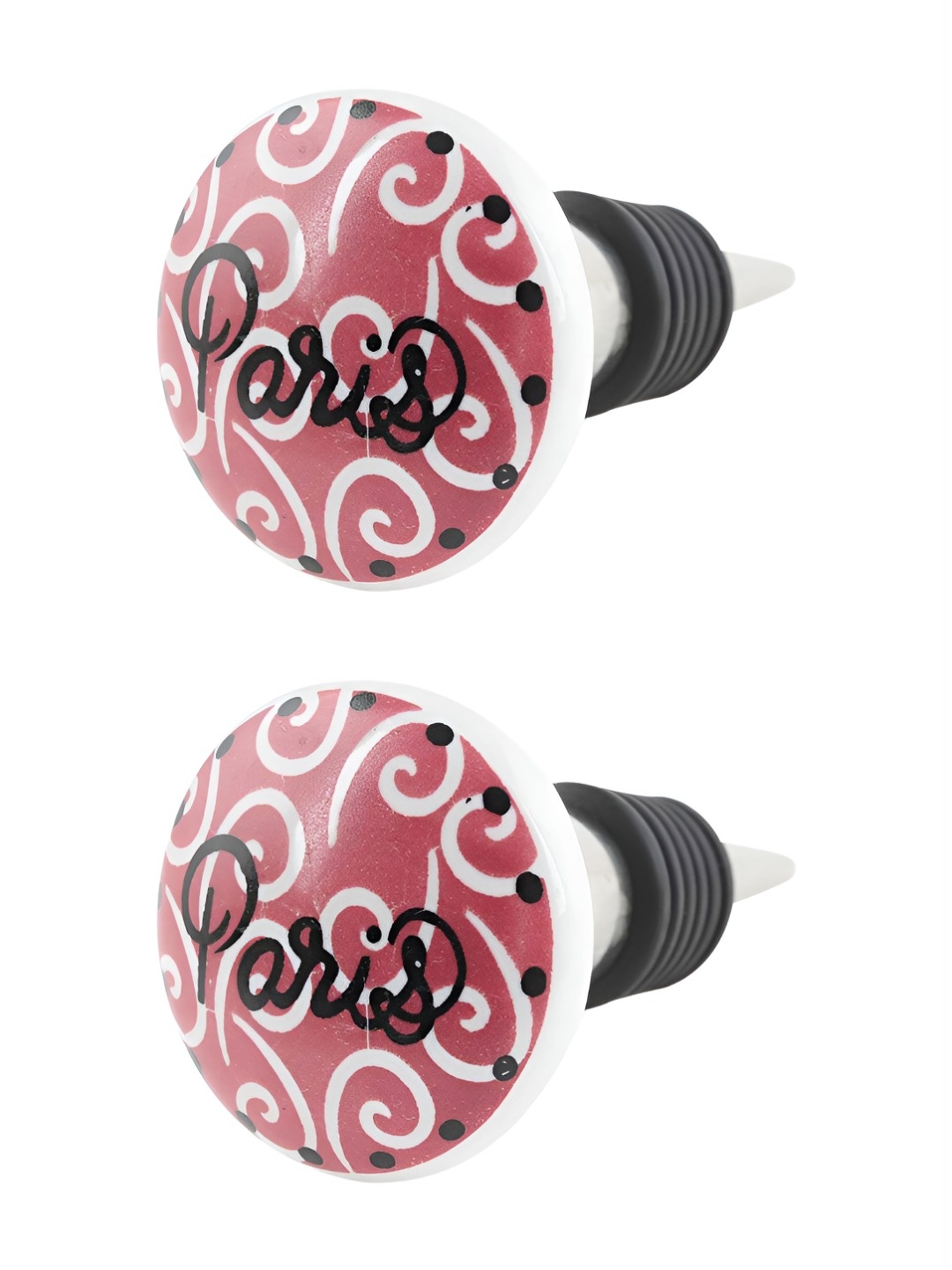 

Indianshelf White & Red 2 Pieces Printed Ceramic Wine Bottle Stoppers