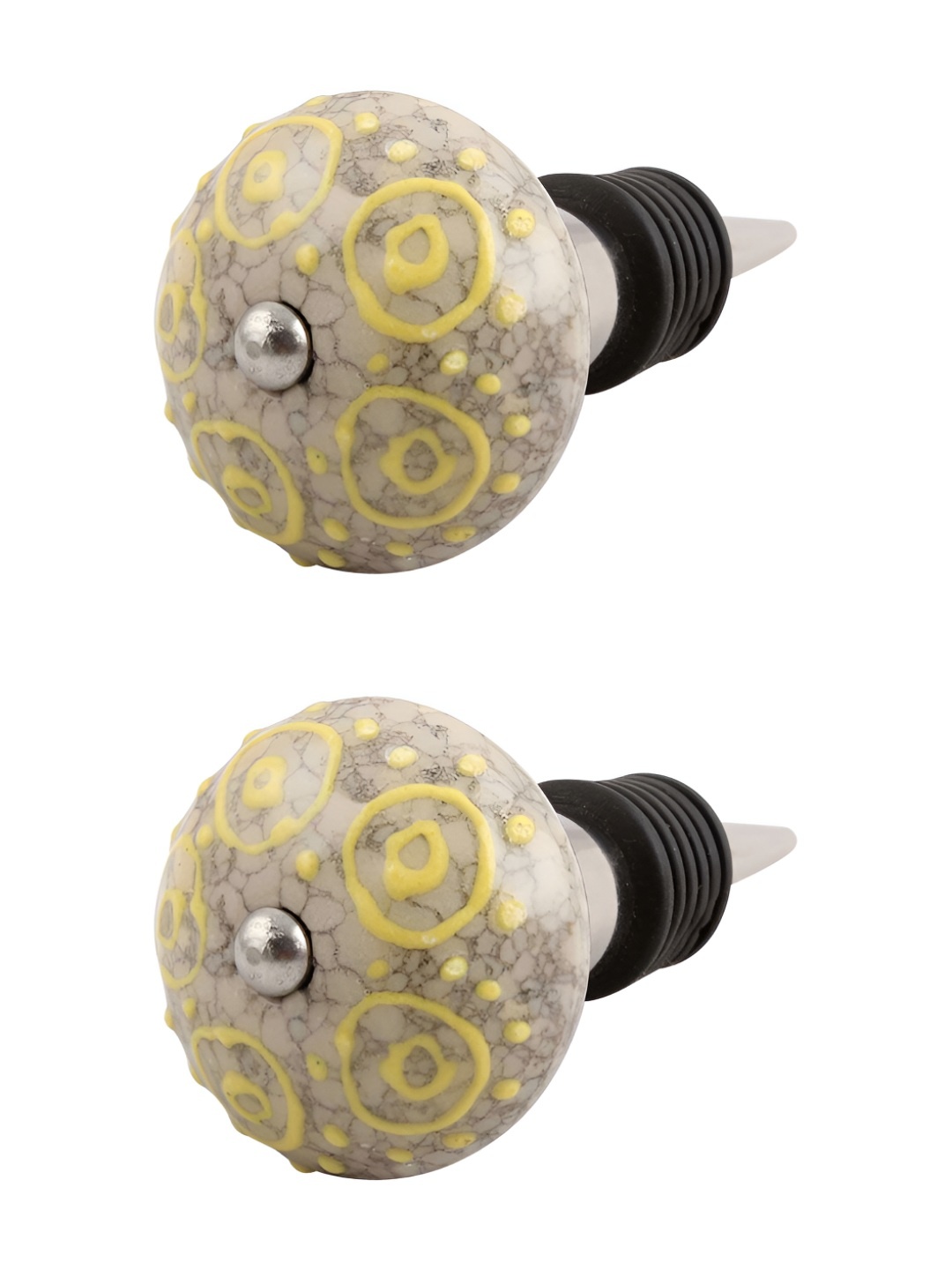 

Indianshelf Yellow and Beige 2 Pieces Crackle Printed Ceramic Bottle Wine Stoppers