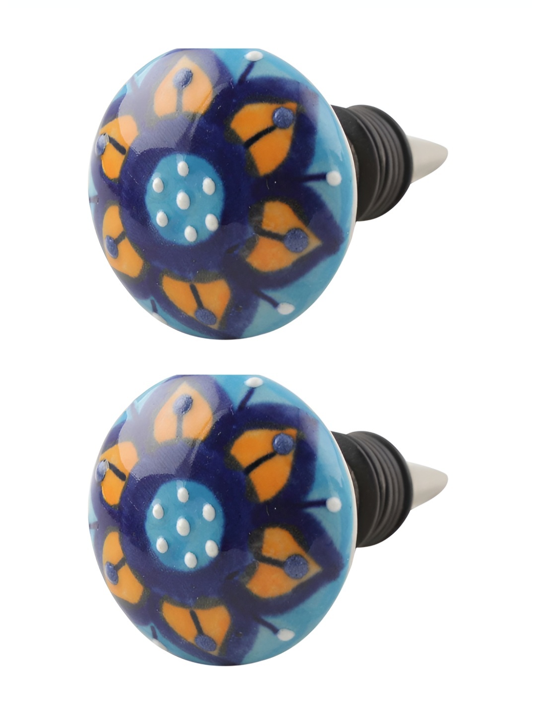 

Indianshelf Blue & Yellow 2 Pieces Printed Ceramic Wine Bottle Stoppers