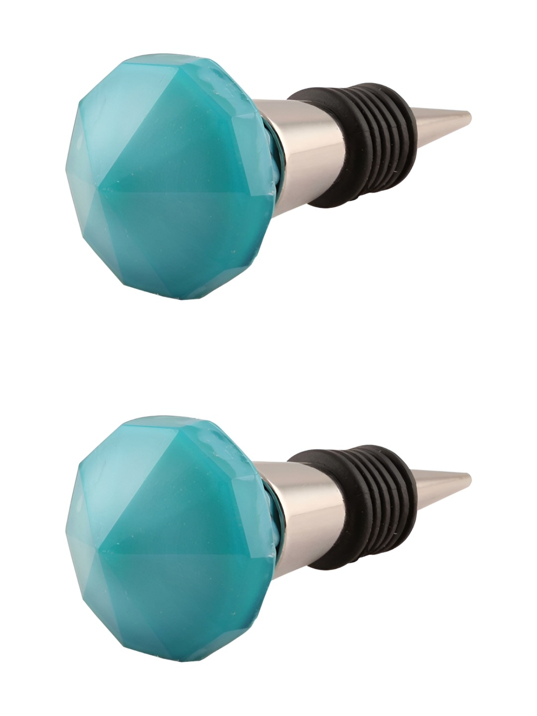 

Indianshelf Turquoise Blue & Silver-Toned 2 Pieces Top Fine Cut Glass Wine Bottle Stoppers