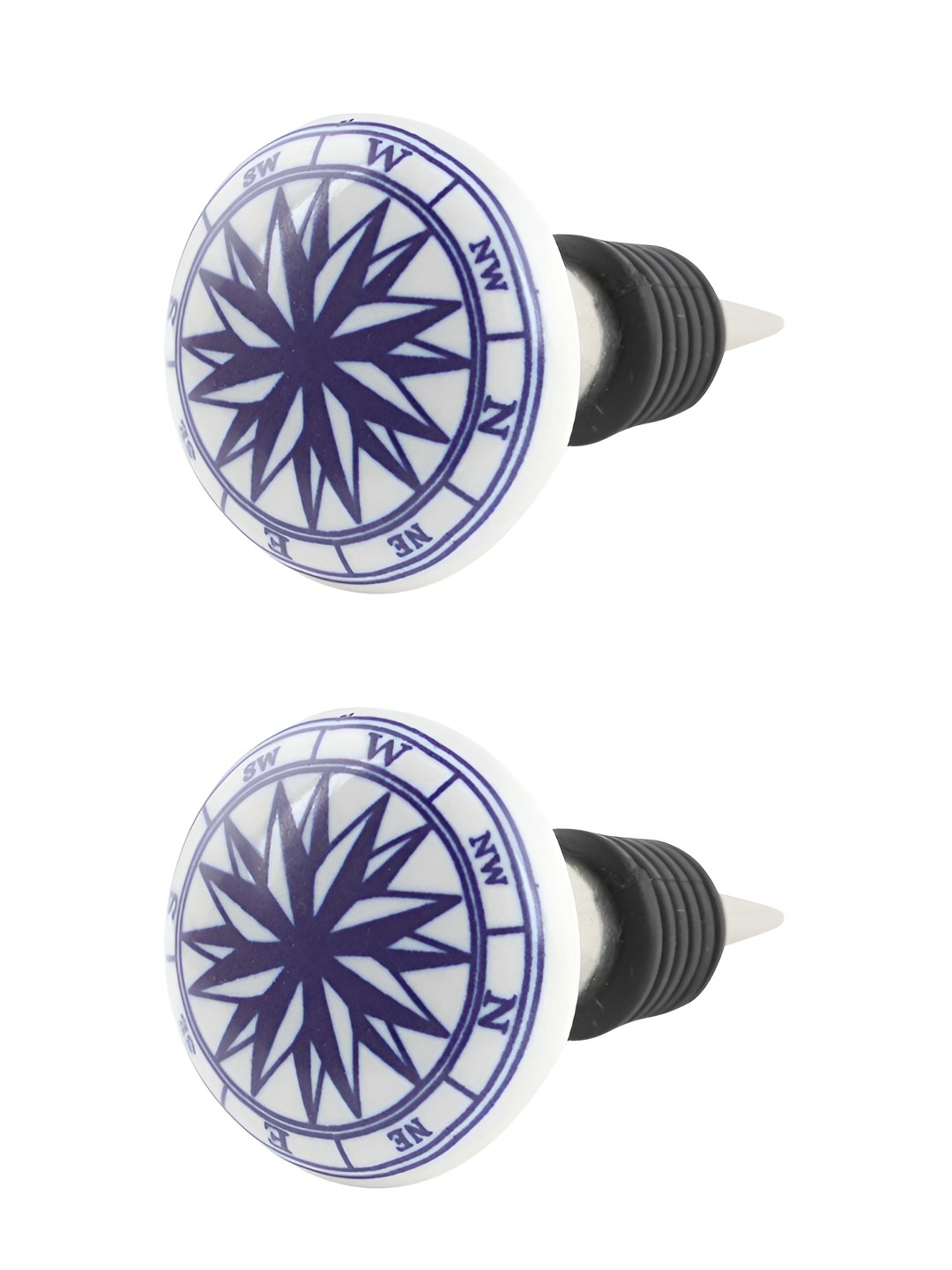 

Indianshelf Blue & White 2 Pieces Compass Printed Ceramic Wine Bottle Stoppers