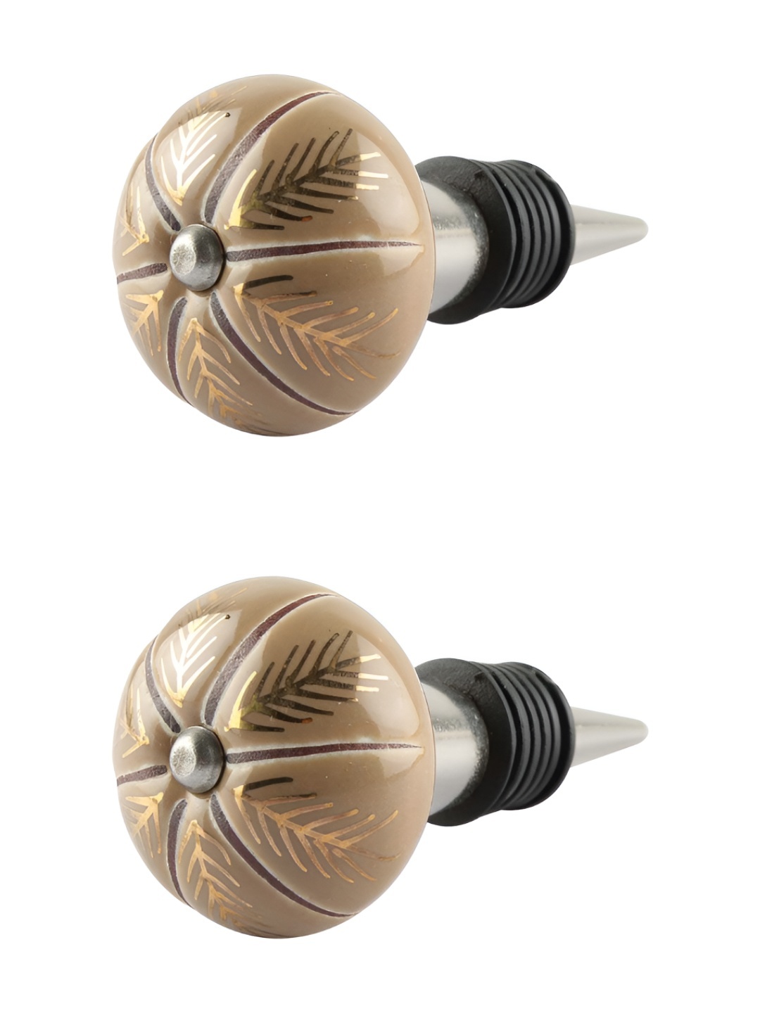 

Indianshelf Gold-Tones & Black 2 Pieces Leaf Printed Ceramic Wine Bottle Stoppers