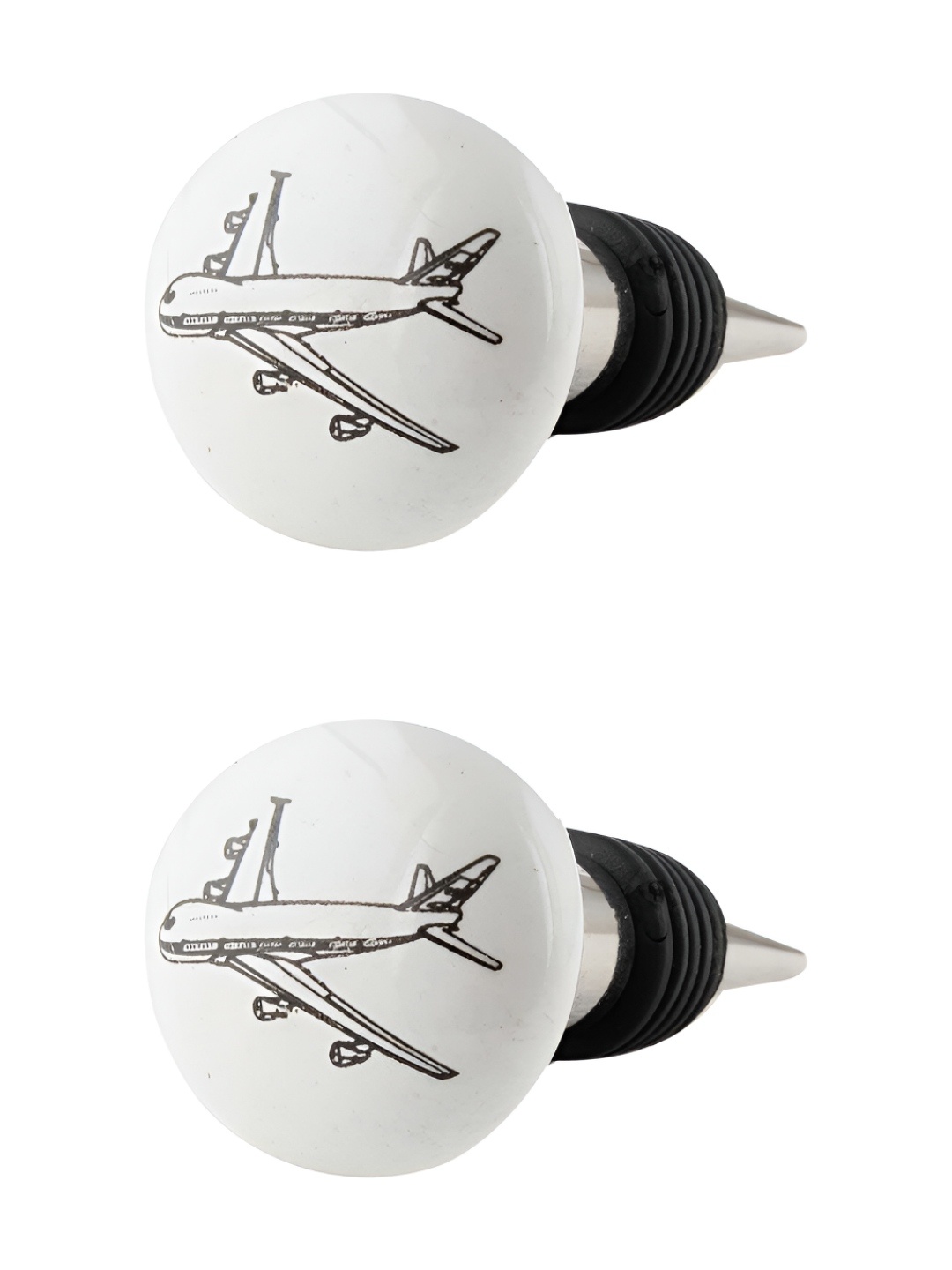 

Indianshelf Black & White 2 Pieces Aeroplane Printed Ceramic Wine Bottle Stoppers