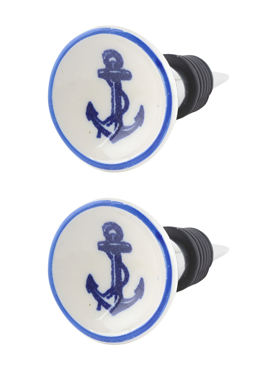 

Indianshelf White & Blue 2 Pieces Printed Ceramic Wine Bottle Stopper