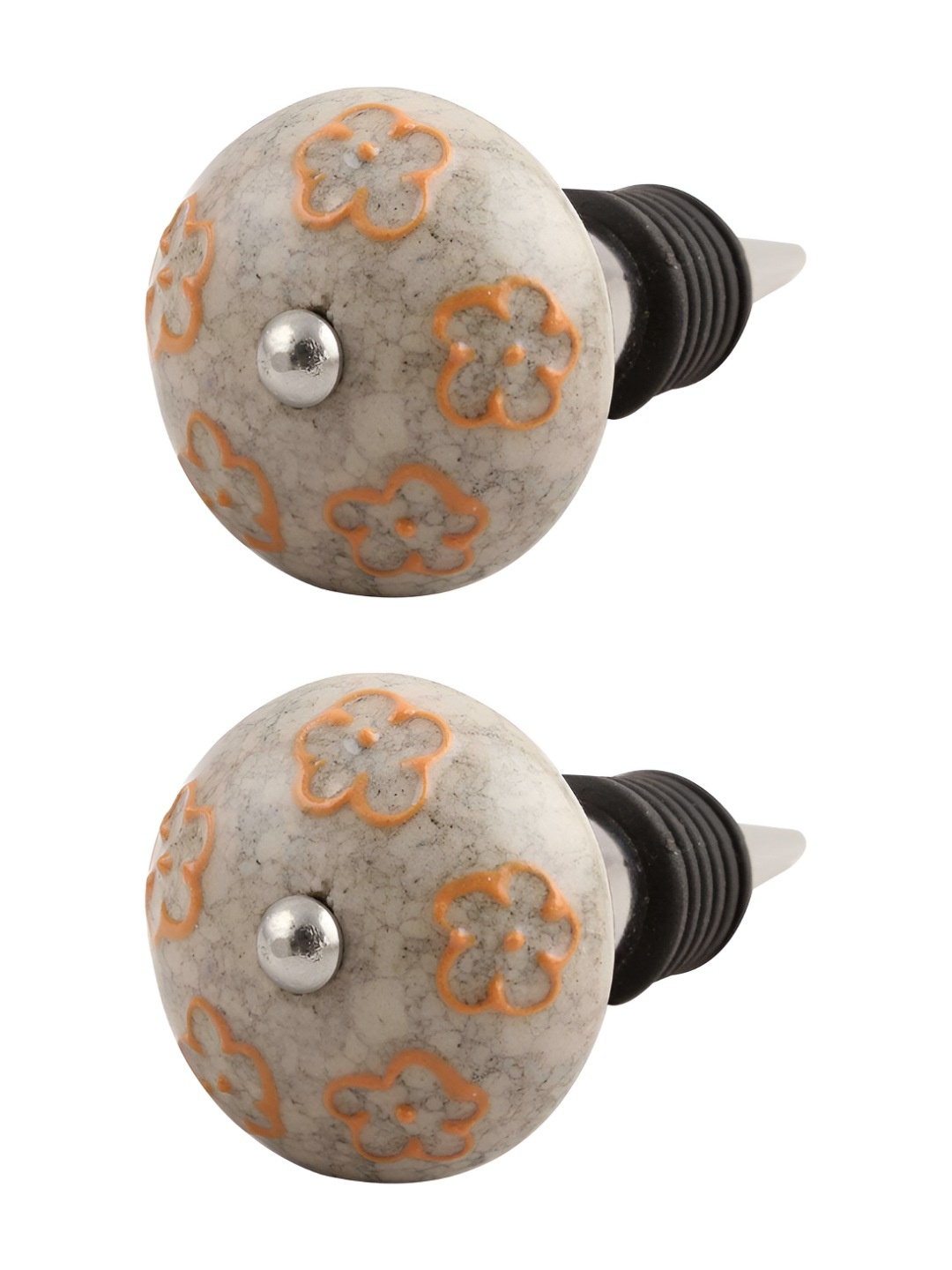 

Indianshelf Grey & Yellow 2 Pieces Floral Printed Ceramic Wine Bottle Stoppers