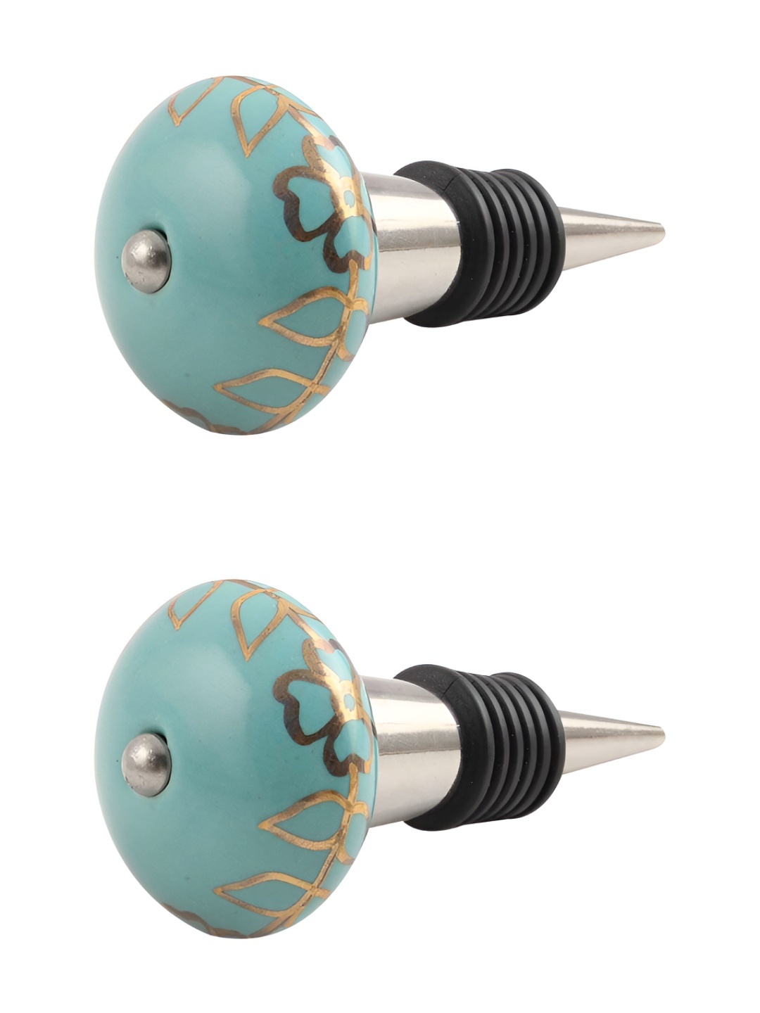 

Indianshelf Green & Gold Toned 2 Pieces Textured Ceramic Wine Bottle Stoppers