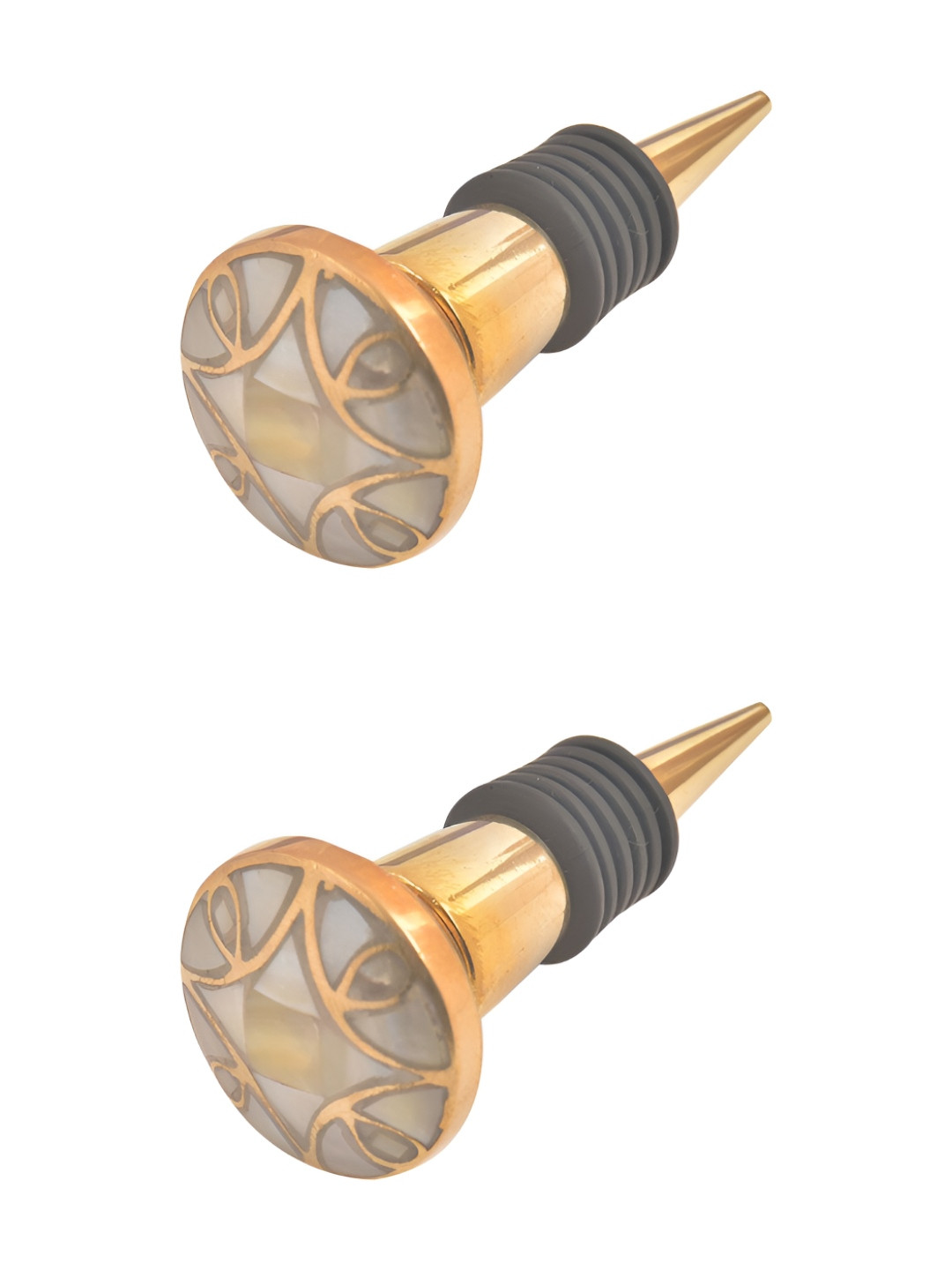 

Indianshelf Gold-Toned and Grey 2 Pieces Leaf Printed Shell Bottle Wine Stoppers