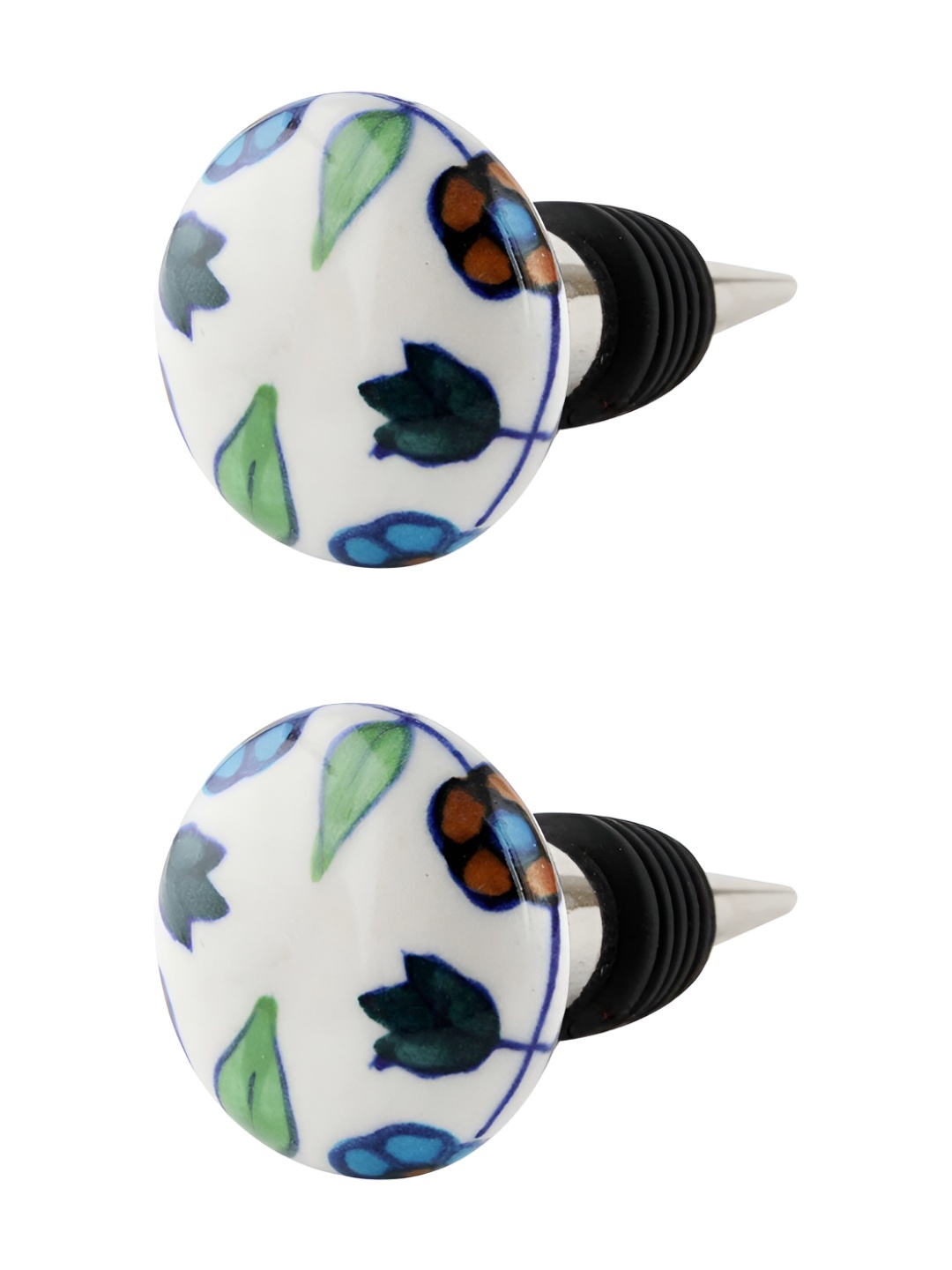 

Indianshelf White & Blue 2 Pieces Floral Printed Flat Ceramic Wine Bottle Stoppers