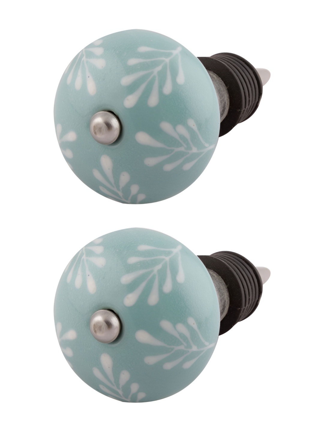 

Indianshelf Blue & White 2 Pieces Leaf Floral Printed Ceramic Wine Bottle Stoppers