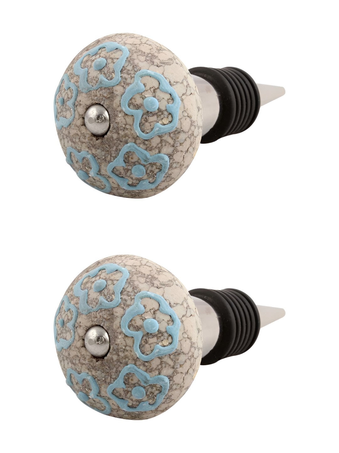 

Indianshelf Blue & Grey 2 Pieces Floral Printed Ceramic Wine Bottle Stoppers
