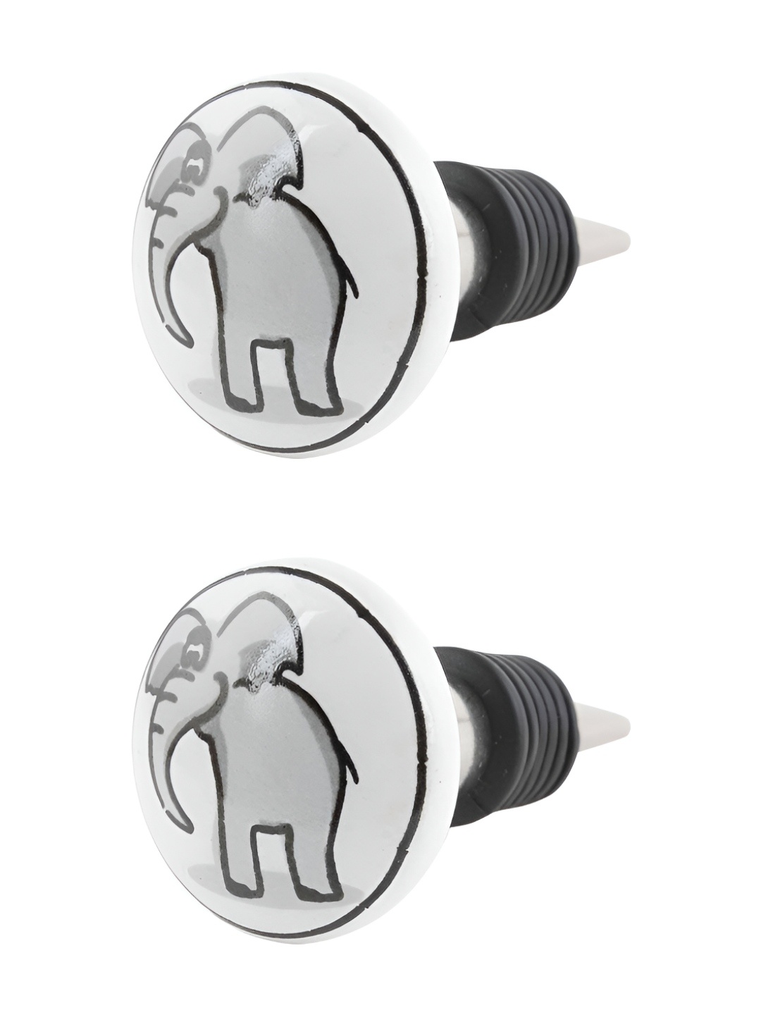 

Indianshelf Grey and White 2 Pieces Elephant Printed Ceramic Wine Bottle Stoppers