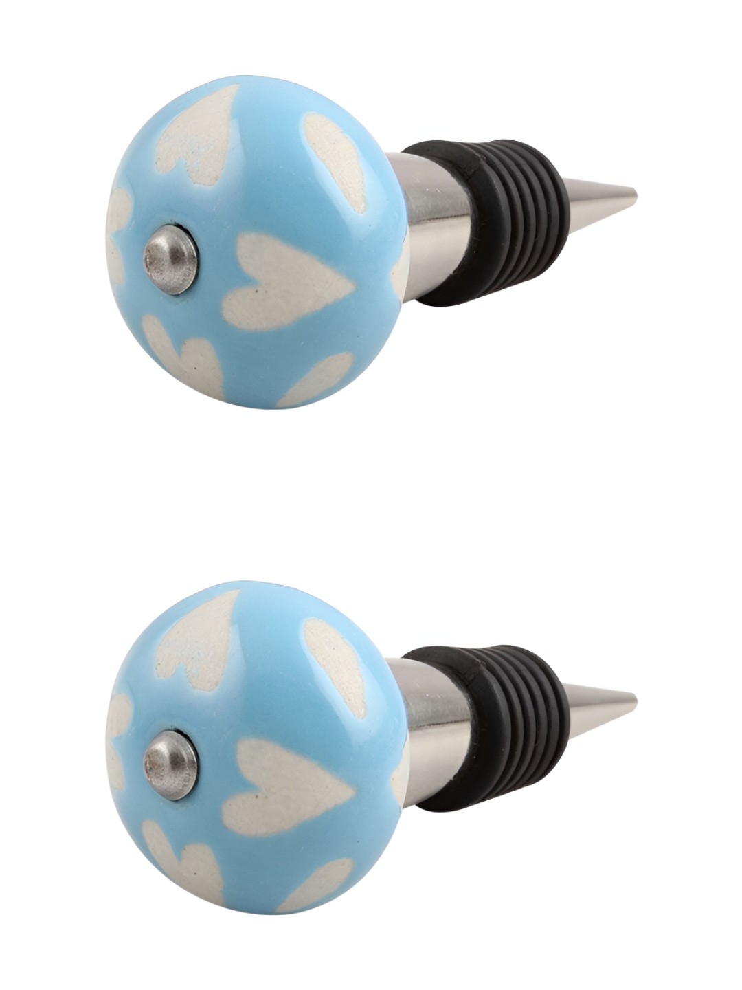 

Indianshelf Turquoise Blue and White 2 Pieces Etched Printed Ceramic Wine Bottle Stoppers