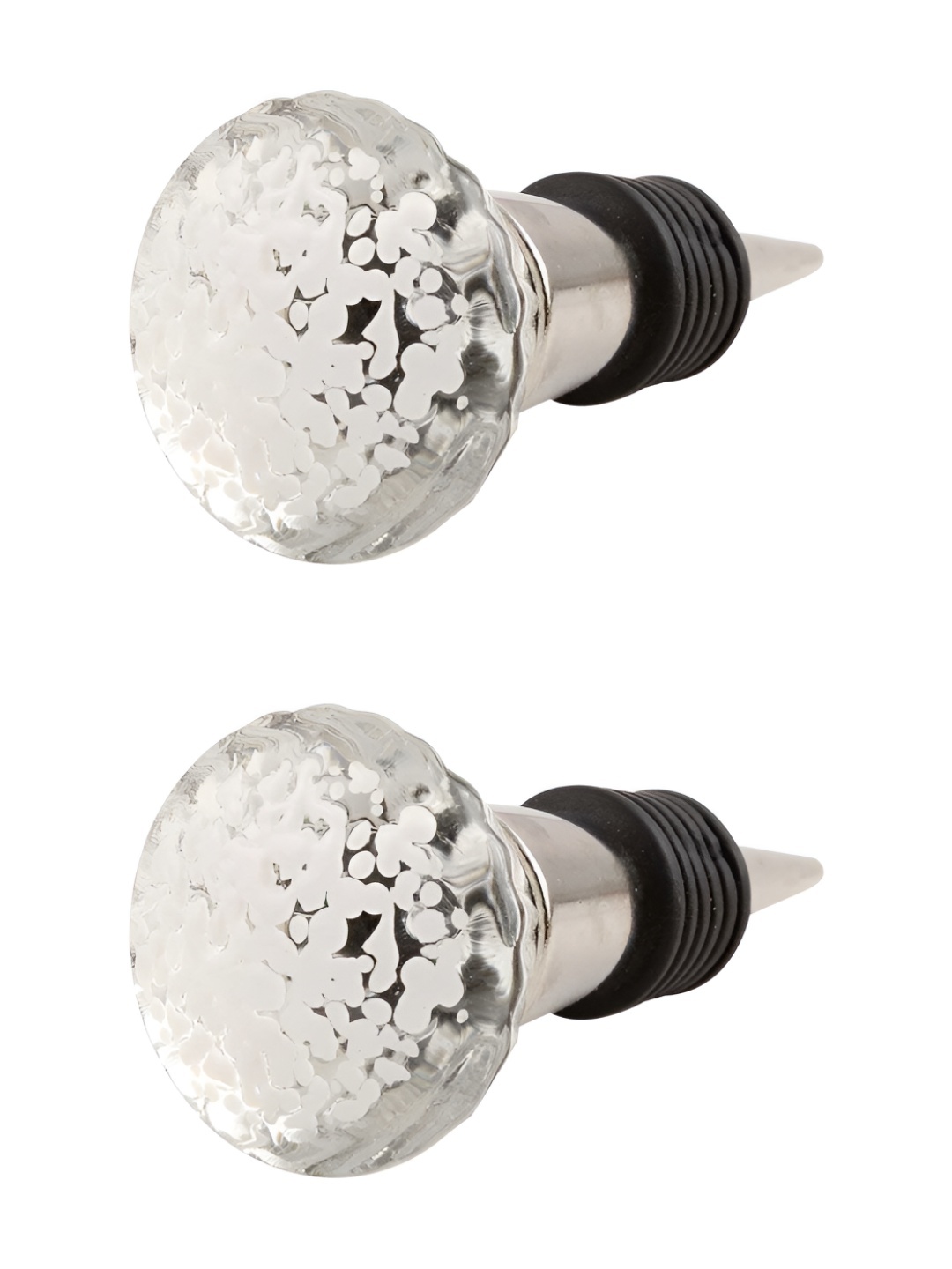 

Indianshelf Transparent & White 2 Pieces Printed Glass Wine Bottle Stoppers