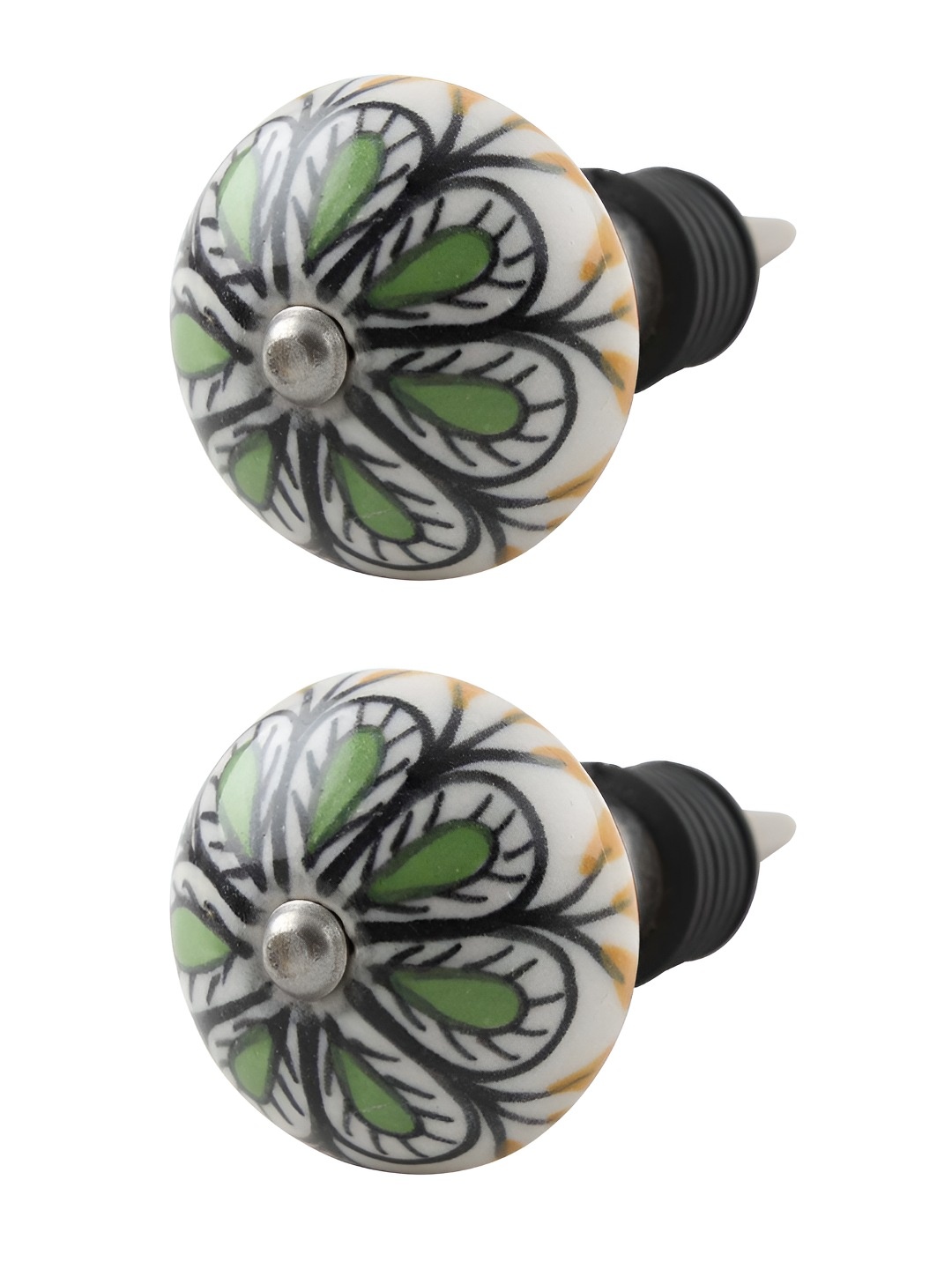 

Indianshelf White & Green 2 Pieces Flower Printed Ceramic Wine Bottle Stoppers