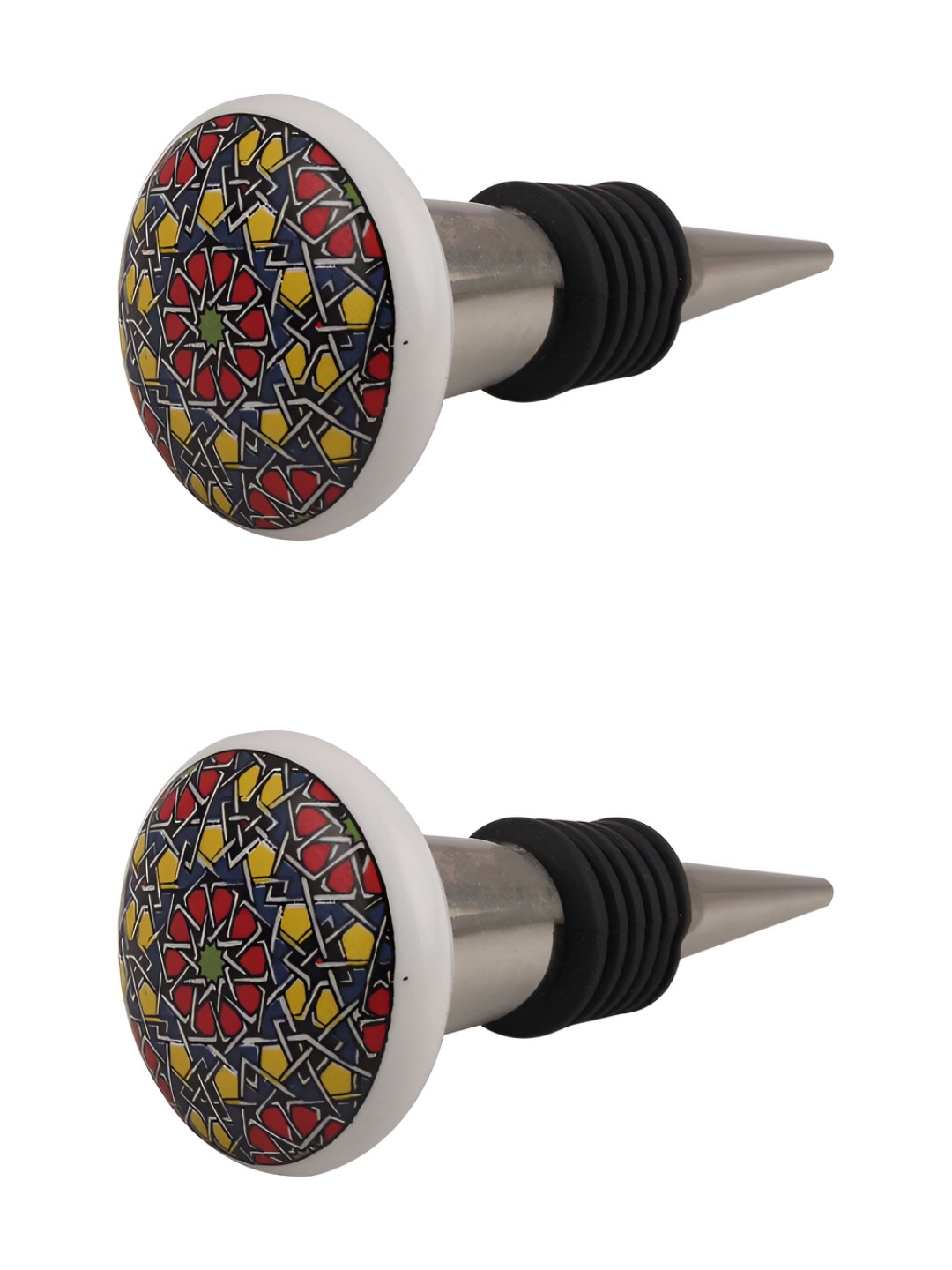 

Indianshelf White & Yellow 2 Pieces Printed Ceramic Wine Bottle Stoppers