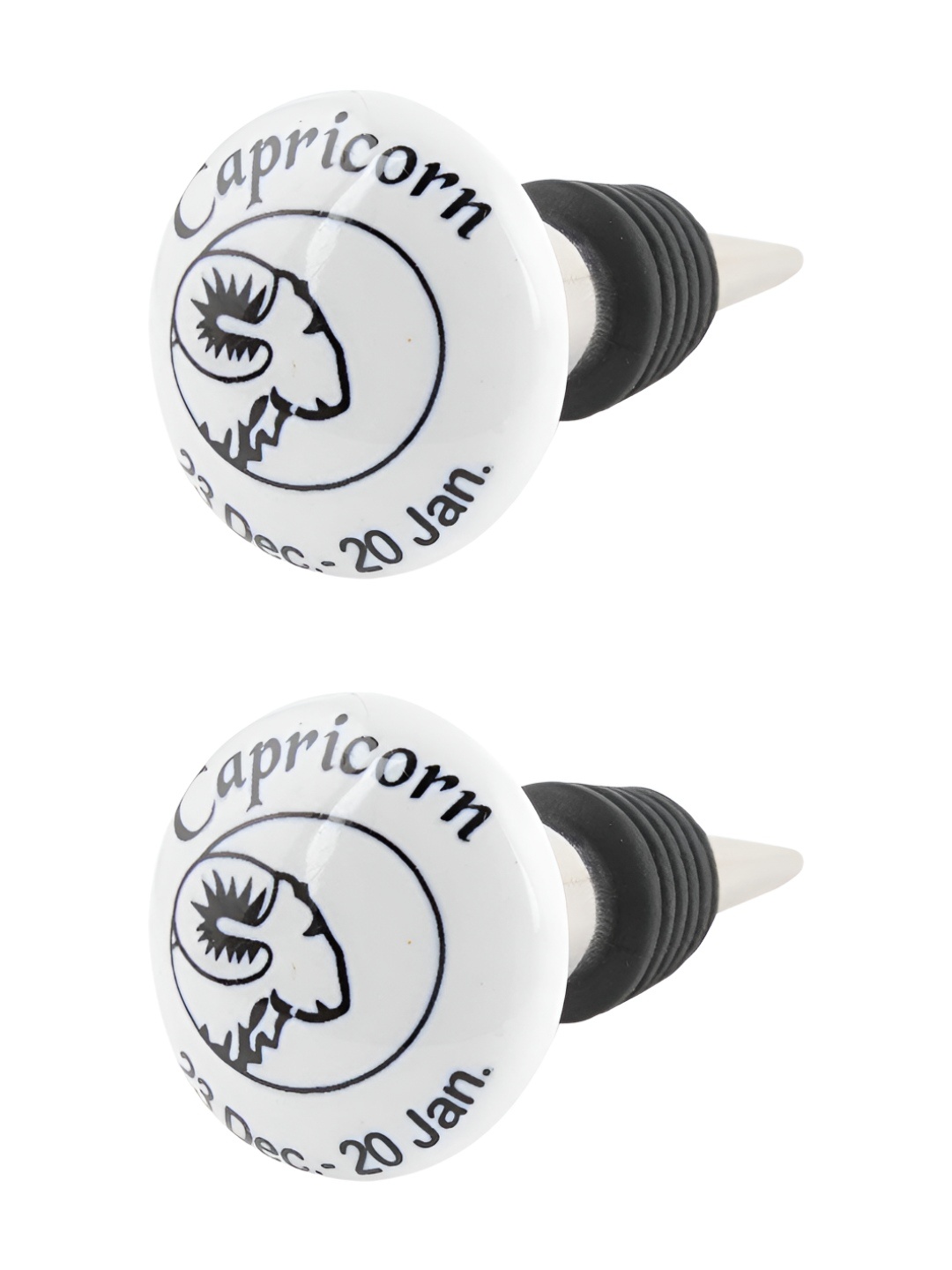 

Indianshelf White & Black 2 Pieces Capricorn Printed Ceramic Wine Bottle Stoppers