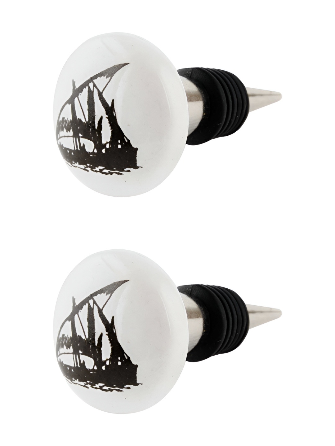 

Indianshelf White & Black 2 Pieces Ship Flat Printed Ceramic Wine Bottle Stoppers