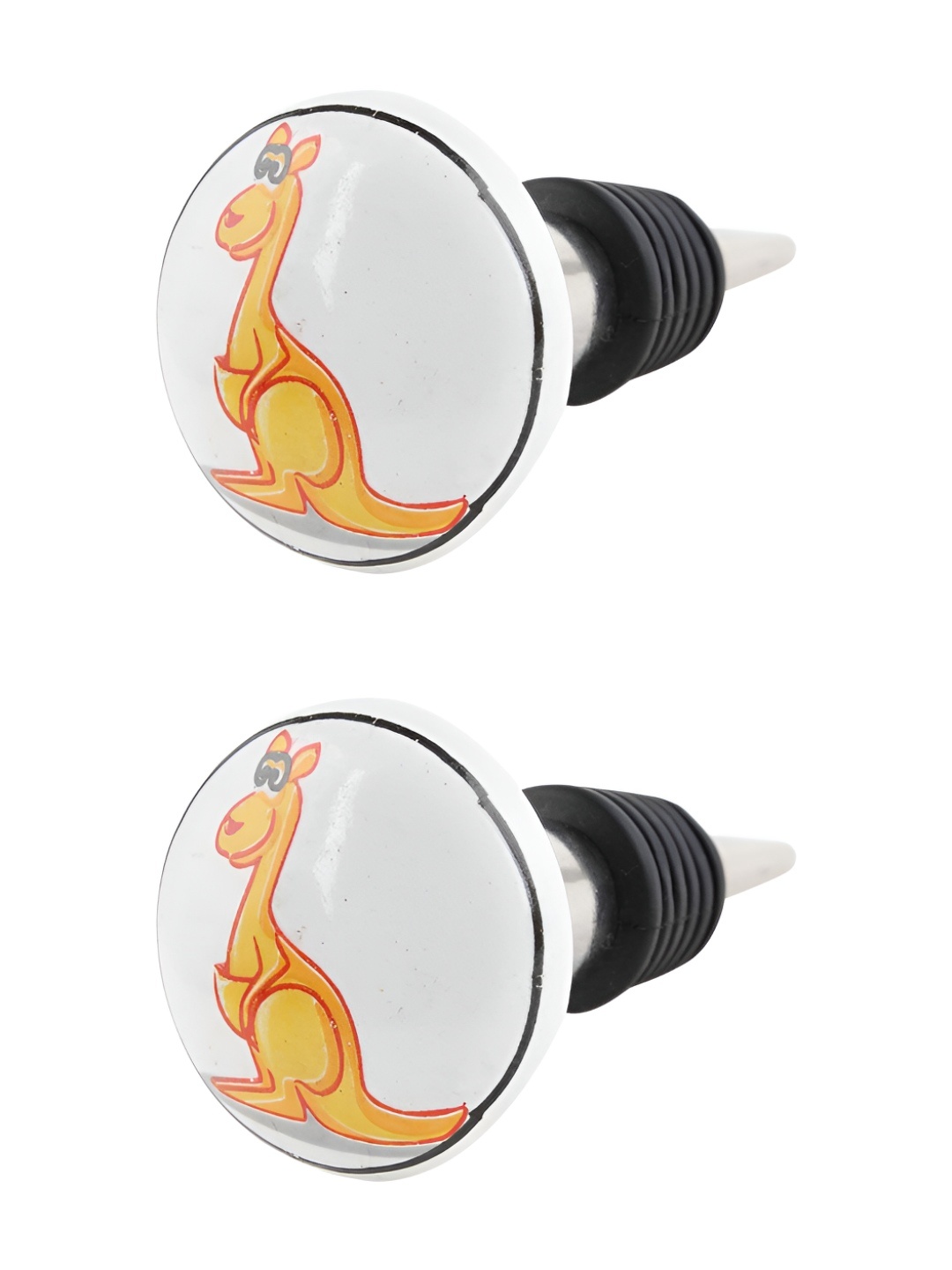 

Indianshelf Orange & White 2 Pieces Kangaroo Printed Ceramic Wine Bottle Stoppers