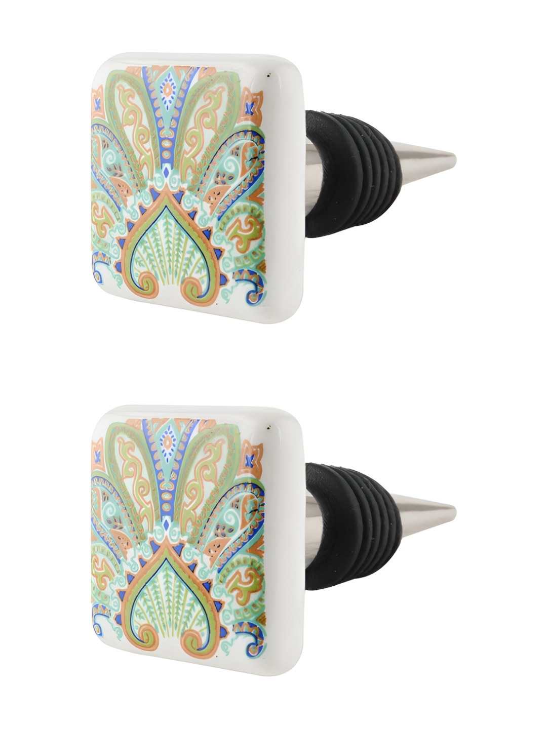 

Indianshelf White and Green 2 Pieces Flower Printed Ceramic Wine Bottle Stoppers