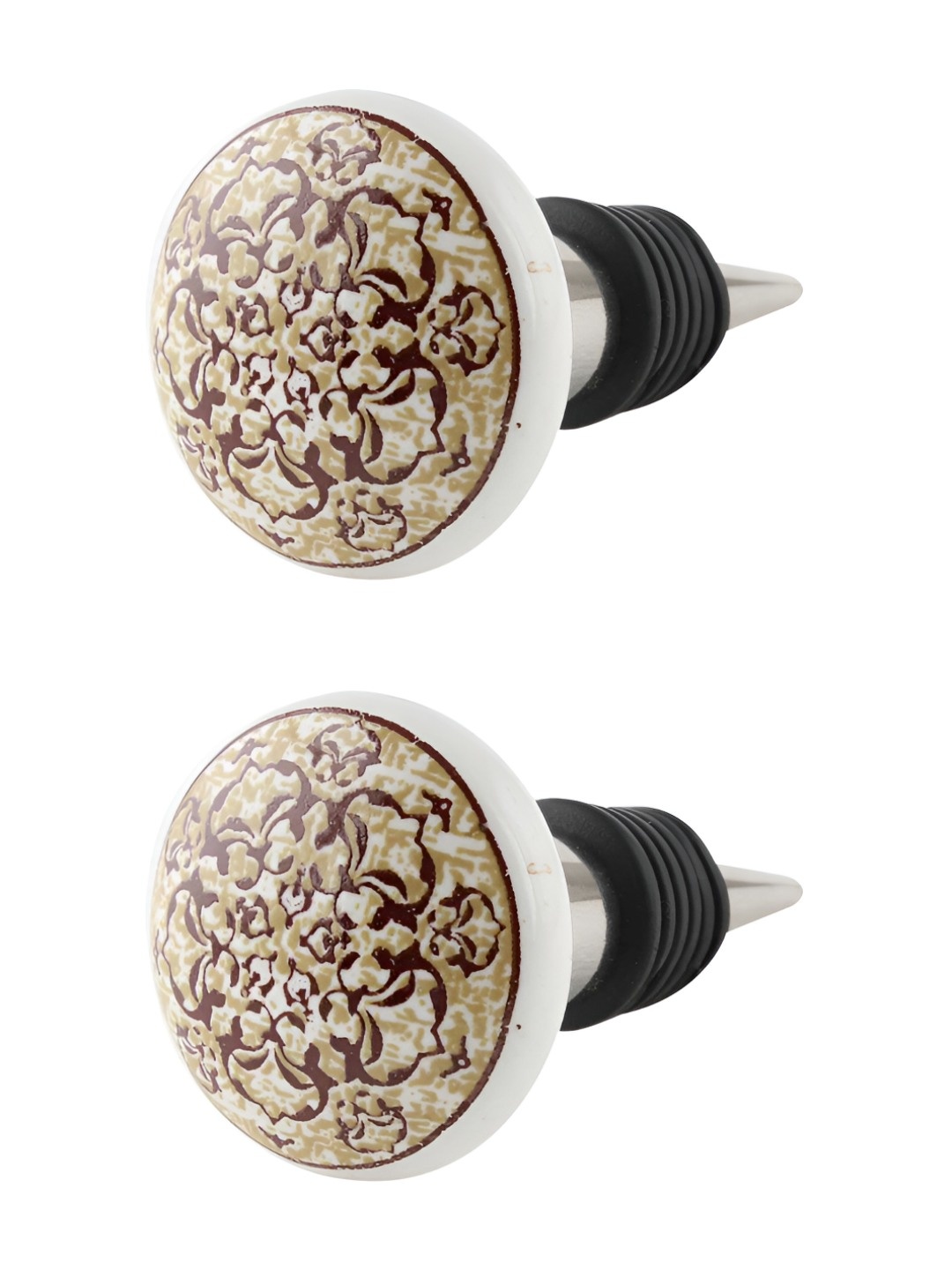 

Indianshelf White & Brown 2 Pieces Printed Ceramic Wine Bottle Stopper