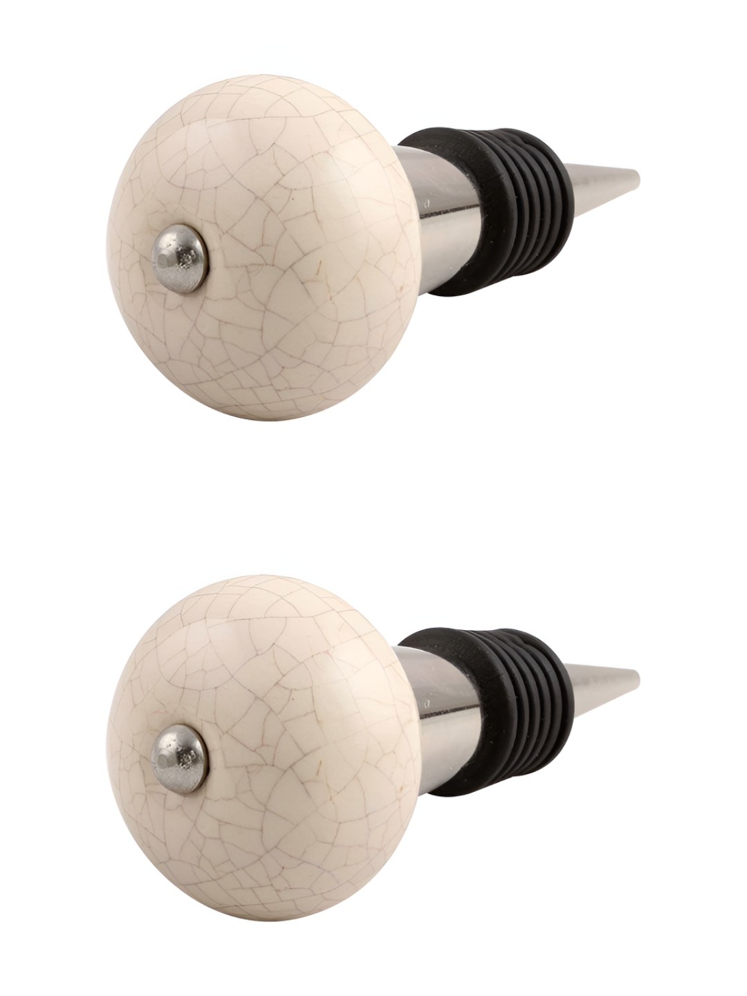 

Indianshelf Cream Colored & Black 2 Pieces Crackle Printed Ceramic Wine Bottle Stoppers