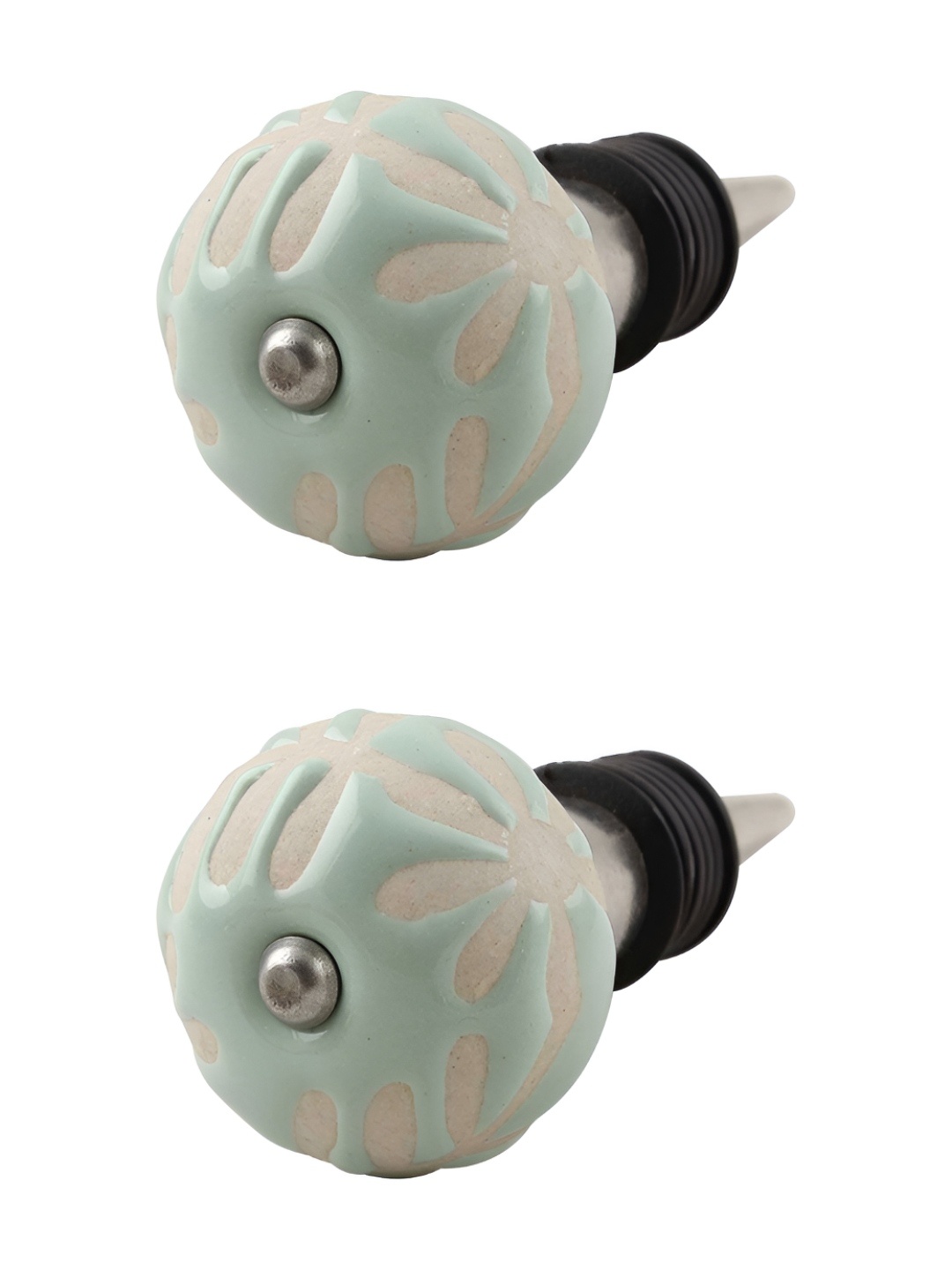

Indianshelf White & Green 2 Pieces Abstract Ceramic Wine Bottle Stoppers