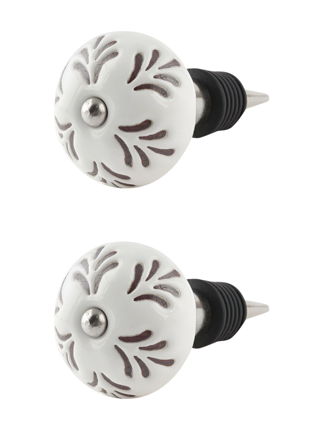 

Indianshelf Beige & White 2 Pieces Printed Ceramic Wine Bottle Stopper