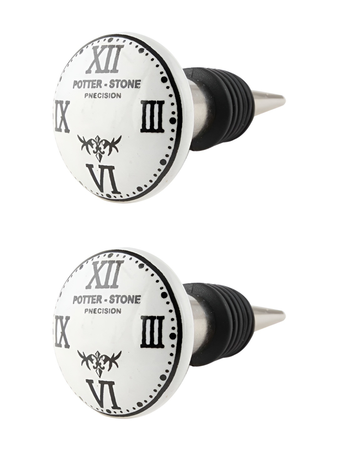 

Indianshelf White & Black 2 Pieces Potter Printed Ceramic Wine Bottle Stoppers