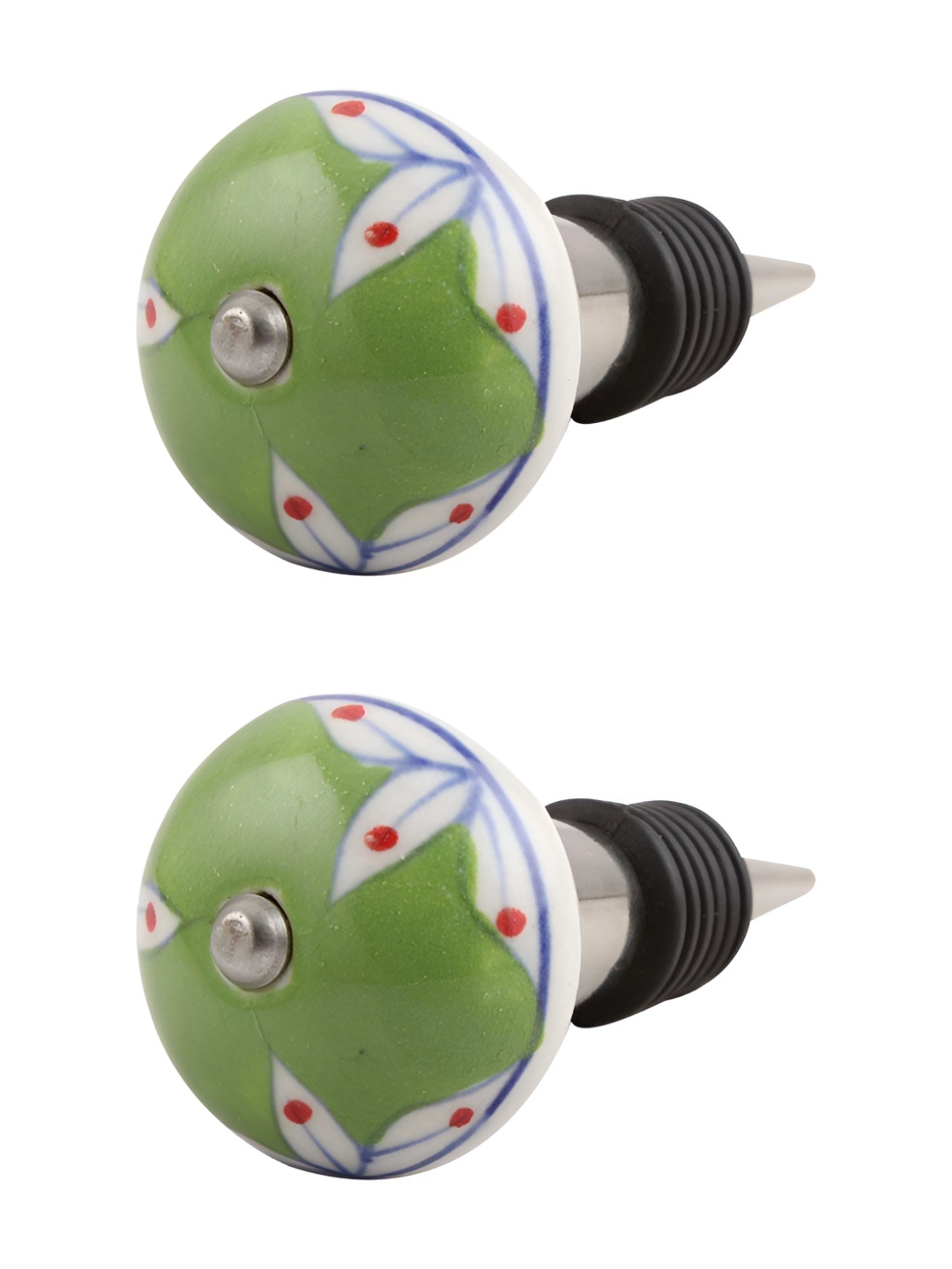 

Indianshelf Green & White 2 Pieces Leaf Printed Ceramic Wine Bottle Stoppers
