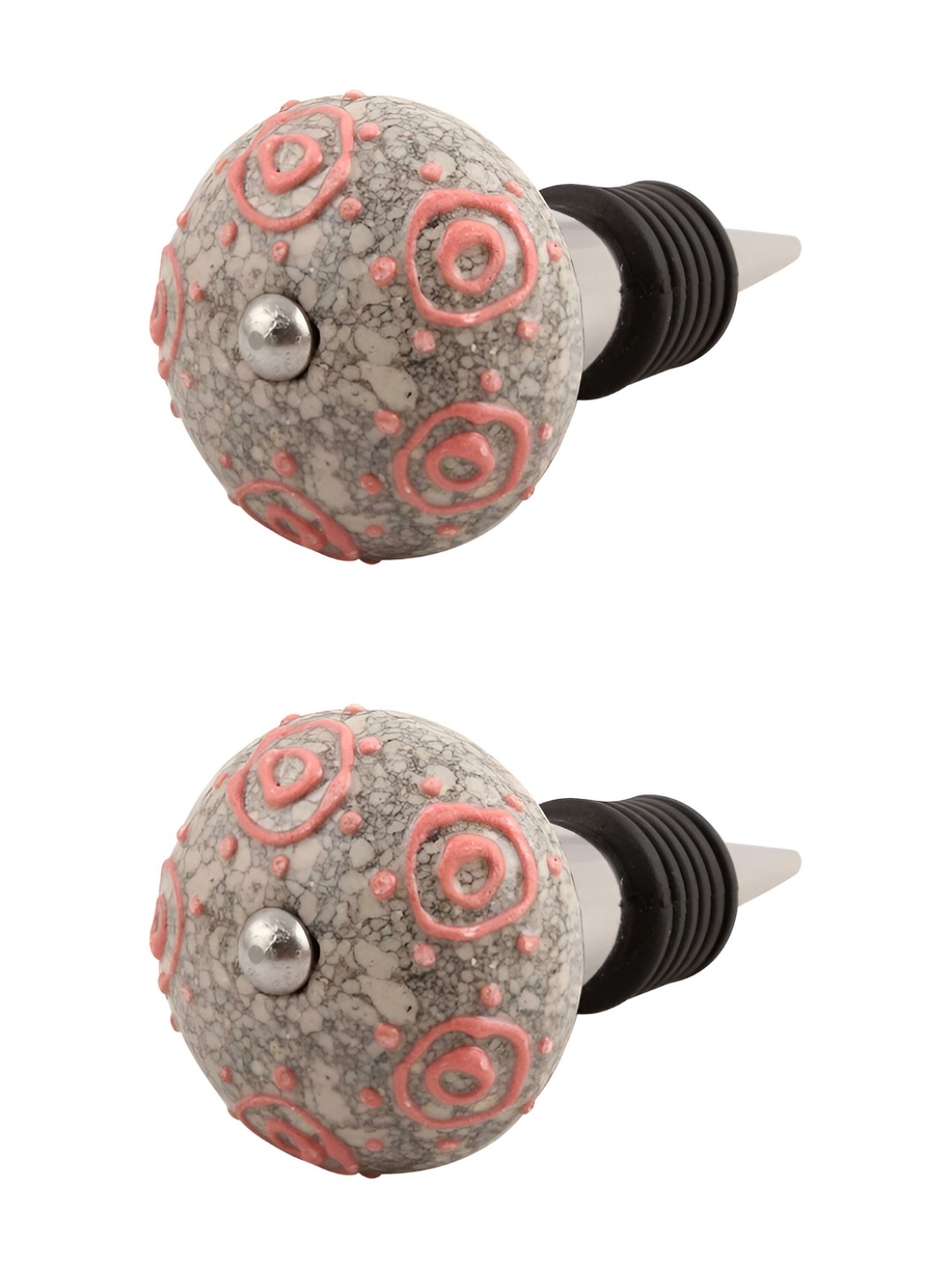 

Indianshelf Grey & Pink 2 Pieces Abstarct Printed Round Ceramic Wine Bottle Stoppers